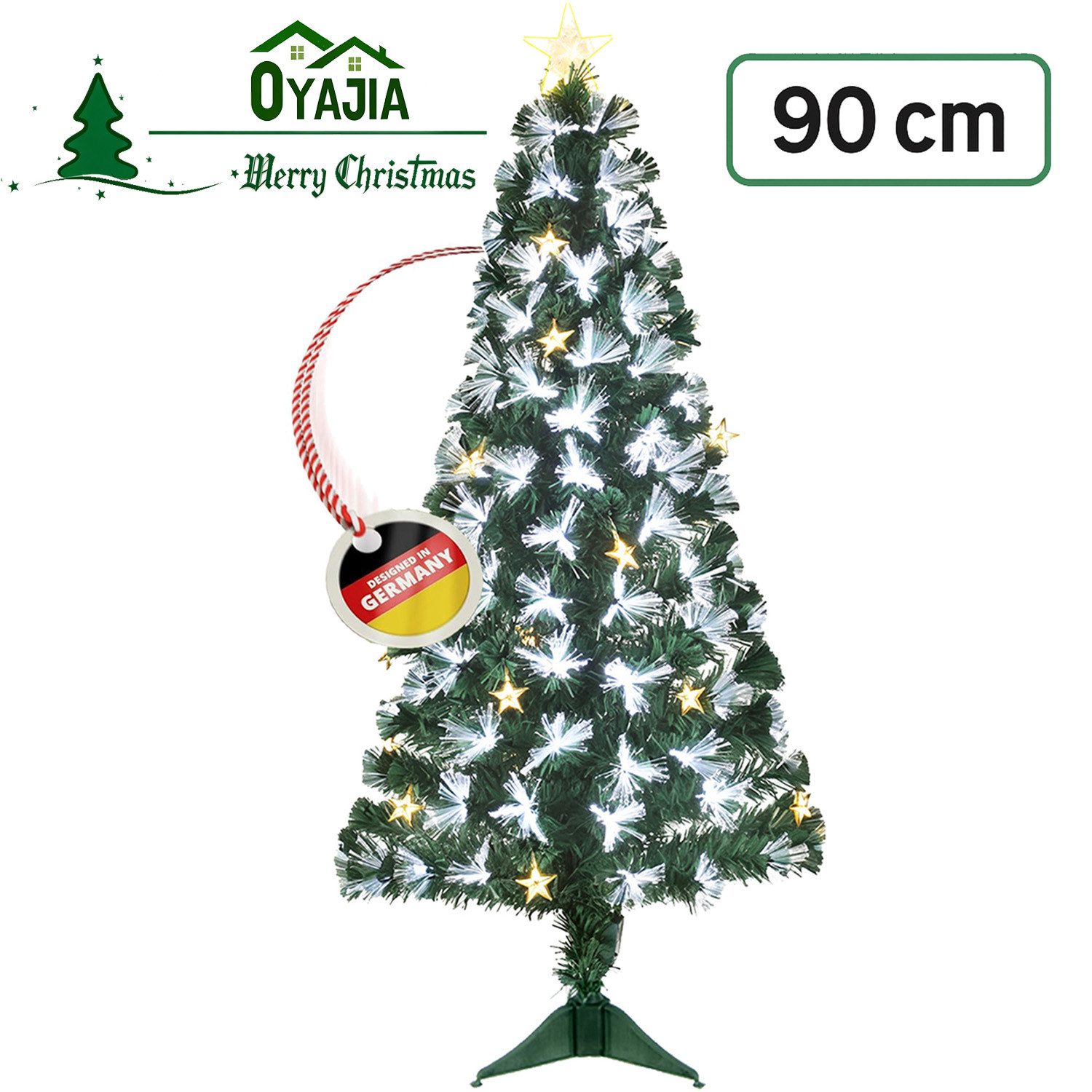 oyajia Künstlicher Weihnachtsbaum Künstlicher Weihnachtsbaum Glasfaser mit 5-Zackigem Sternlicht, Christbaum Künstlich, 90 Zweige, 10 LED Sternenlichtern, 8 Lichtmodi, Kunststoffhalterung