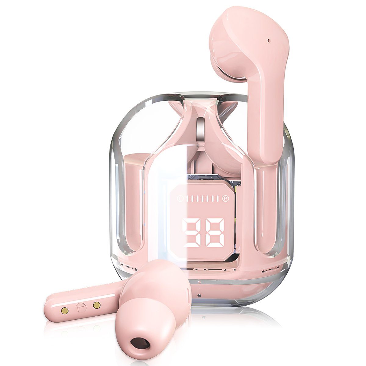 7Magic Kabellos Kopfhoerer mit Dual Mikrofon wireless In-Ear-Kopfhörer (Komposit-Audiotreiber für HiFi Stereoklang, Bluetooth 5.3 + EDR, 1,5 Stunden Wiedergabe mit einer 10-minütigen Aufladung) Rosa