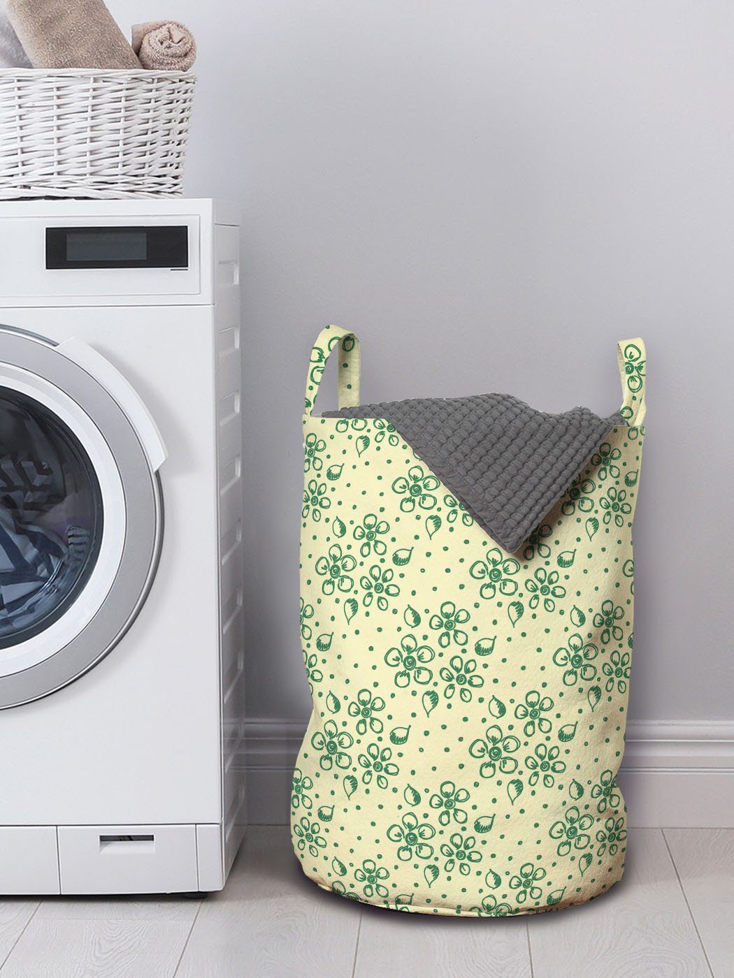 Abakuhaus Wäschesäckchen Wäschekorb mit Griffen Blätter Kordelzugverschluss Hintergrund Gepunktete für Pale Waschsalons