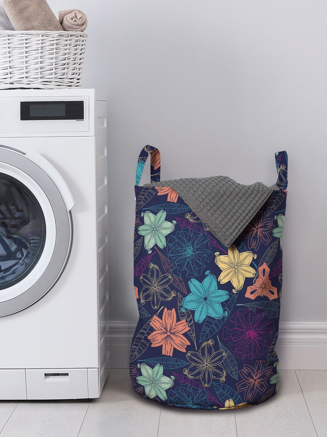 Abakuhaus Wäschesäckchen Wäschekorb mit Blumen Griffen Hibiscus Waschsalons, Kordelzugverschluss Design Exotische für