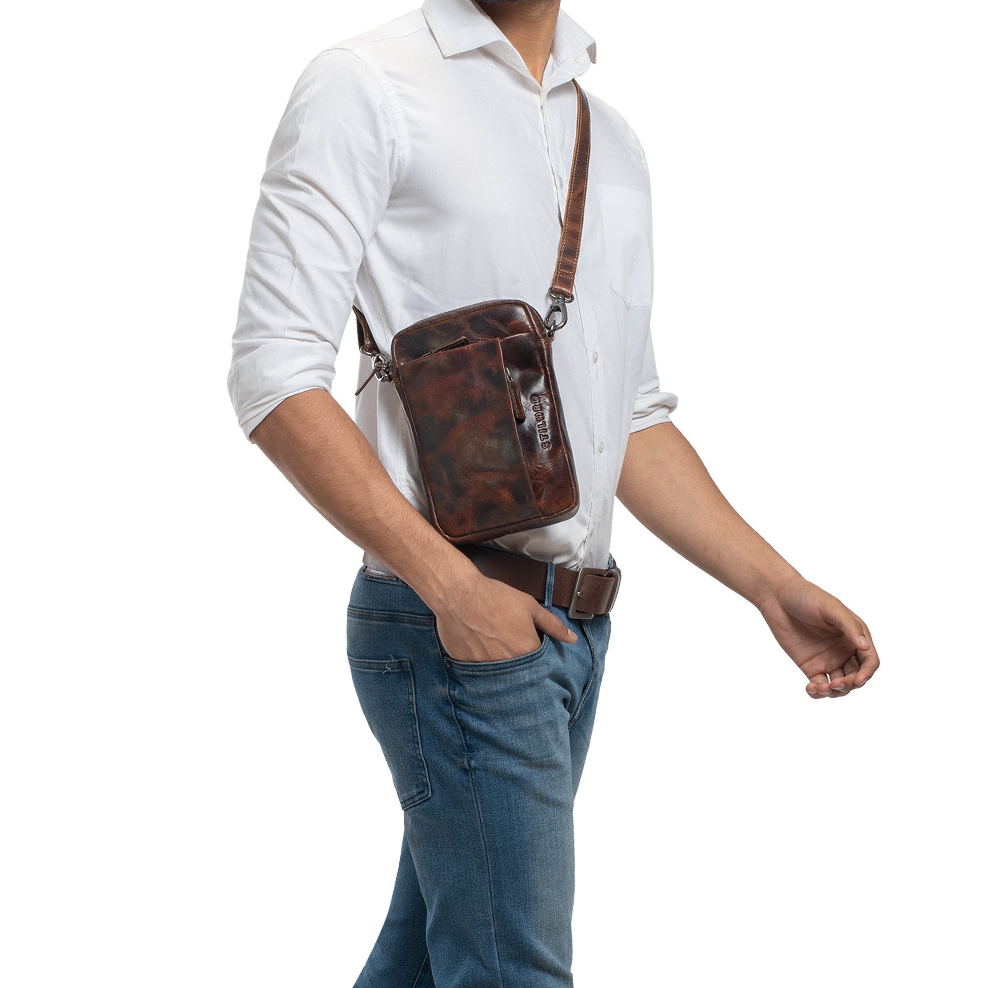 STILORD Schultertasche "Fiete" 2-in-1 Umhängetasche Handgelenktasche Leder Herren