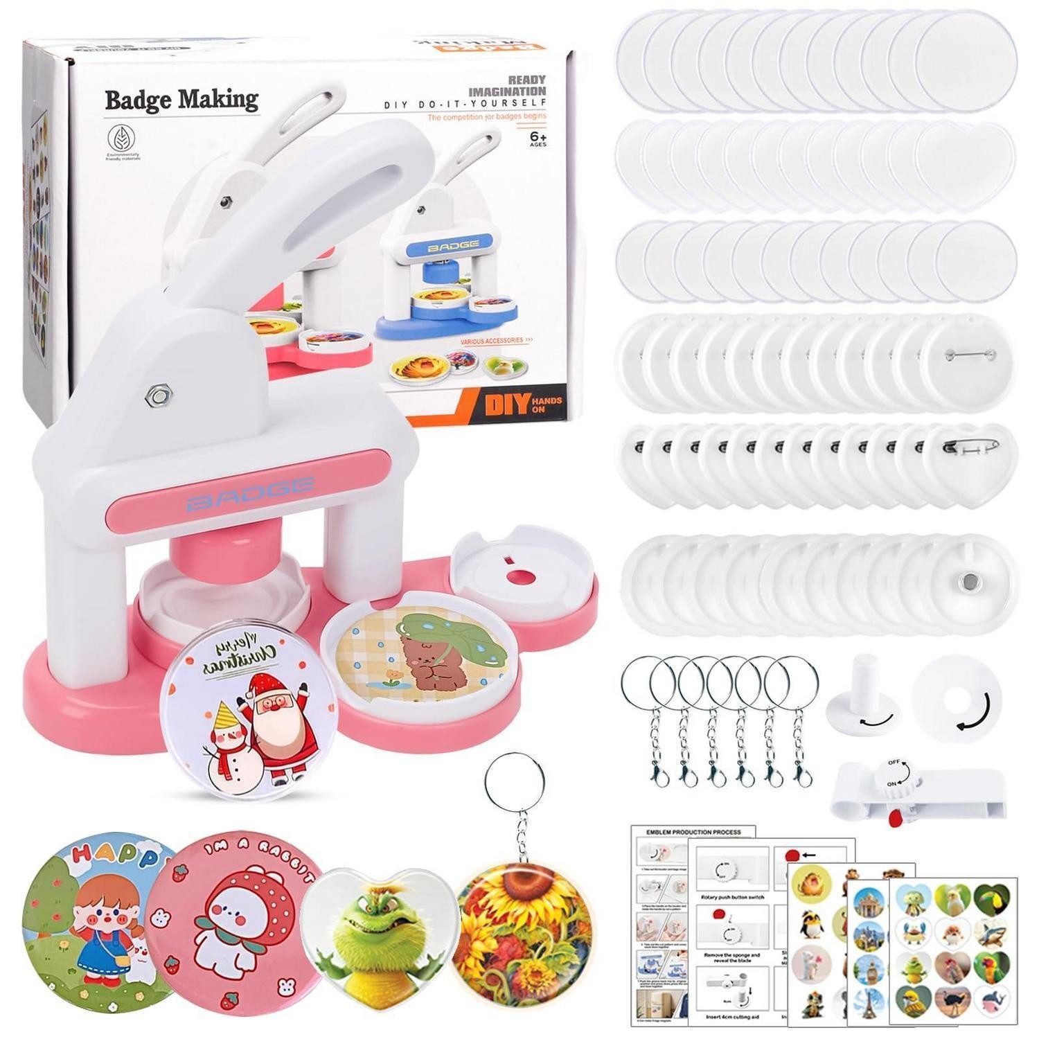 LuxusKollektion Kreativset Buttonmaschine Rosa DIY 35+55mm