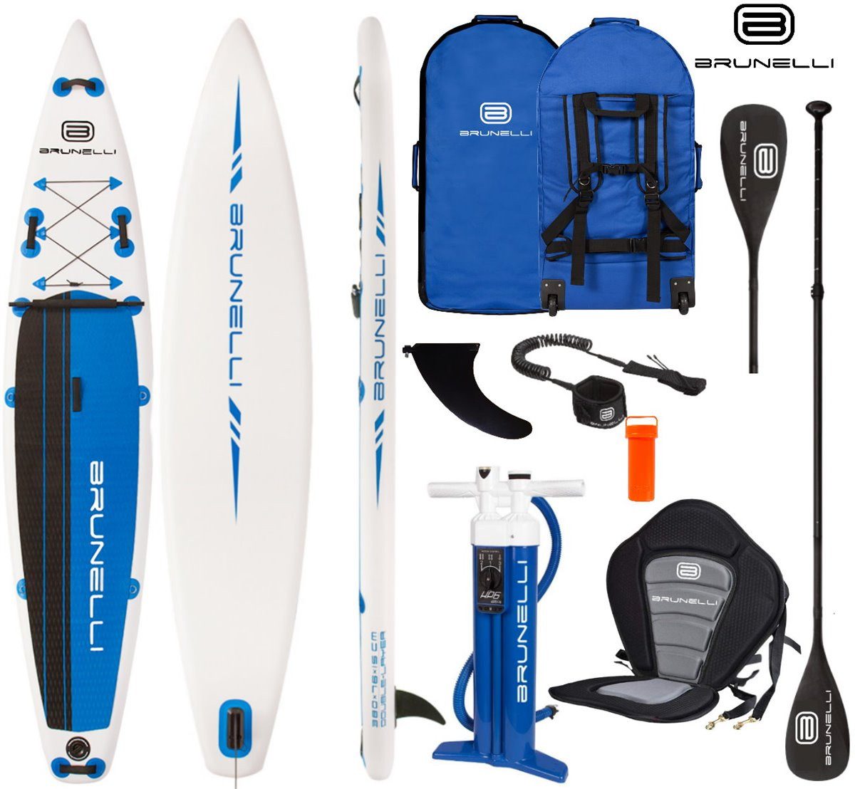 Brunelli SUP-Board BRUNELLI 12.6 Premium SUP Touring iSUP Paddel Leash Kajak Sitz 381cm