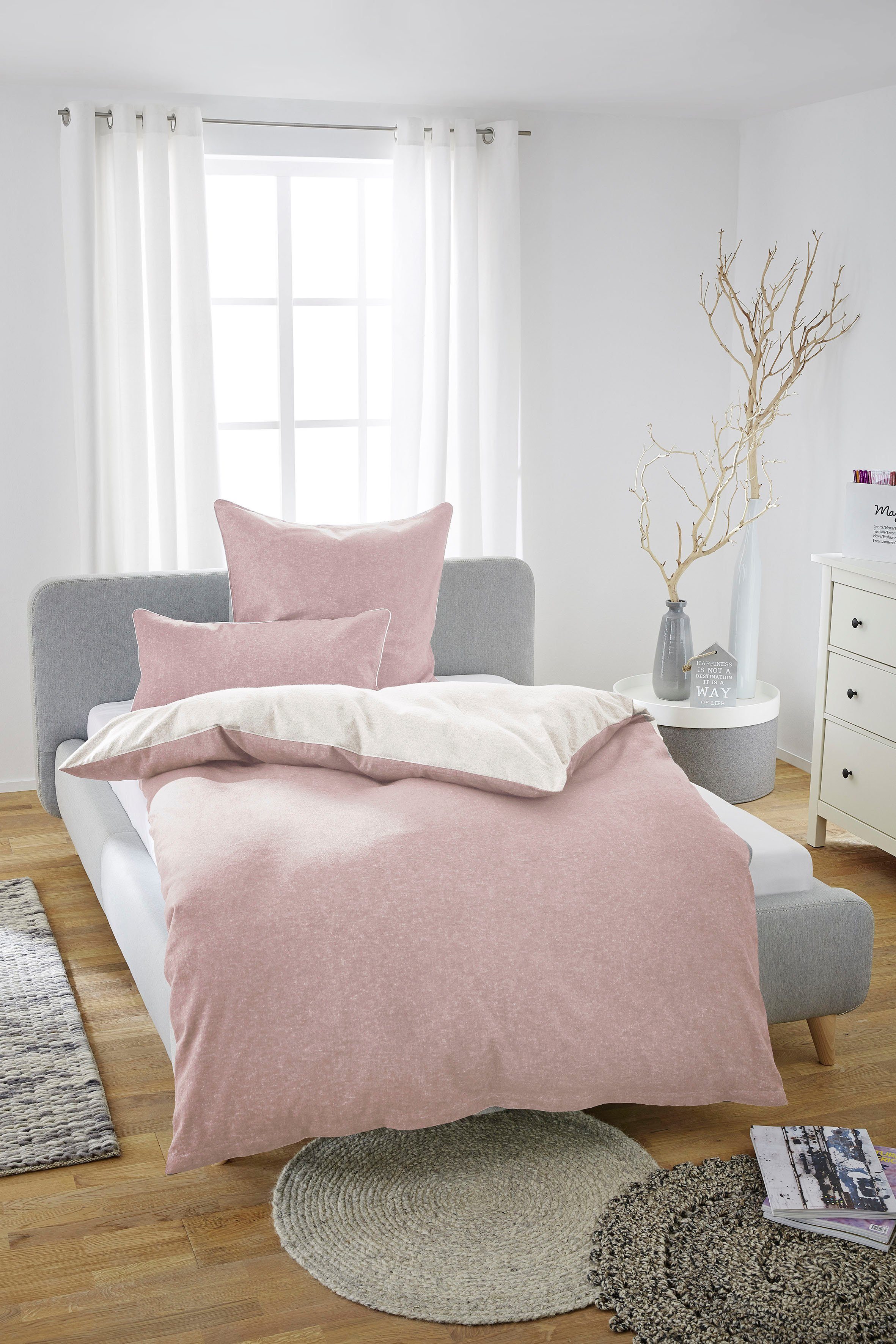 Biberna Kissenbezug "Hermal Flanell mit Reißverschluss, Melange-Optik, Wend günstig online kaufen