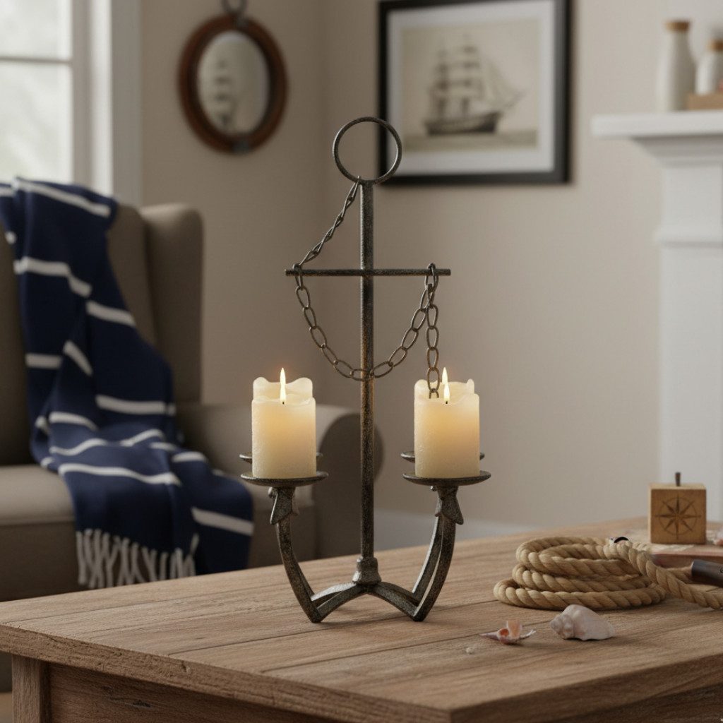 MF Kerzenhalter Kerzenleuchter Anchor aus Gusseisen handgefertigt braun matt Maritim (1 St)