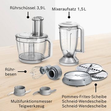 BOSCH Kompakt-Küchenmaschine MultiTalent 8 MC812S814, 1250 W, 3,9l Schüssel, 1,5l Mixaufsatz, Rührbesen, Universalmesser, 3 Scheiben