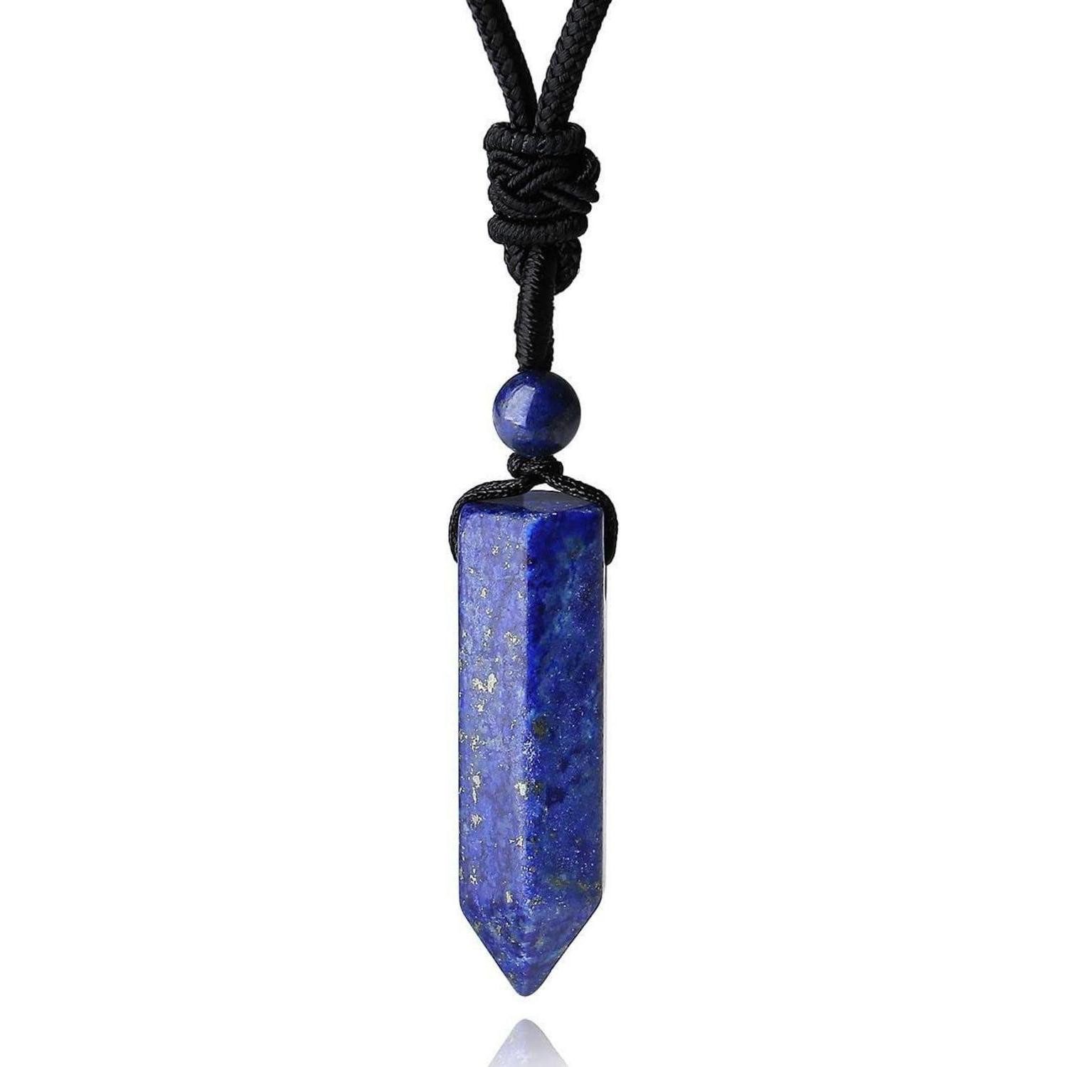 Kette mit Anhänger Halskette Kristall Anhänger Herren Damen Lederseil Reiki B-Lapislazuli