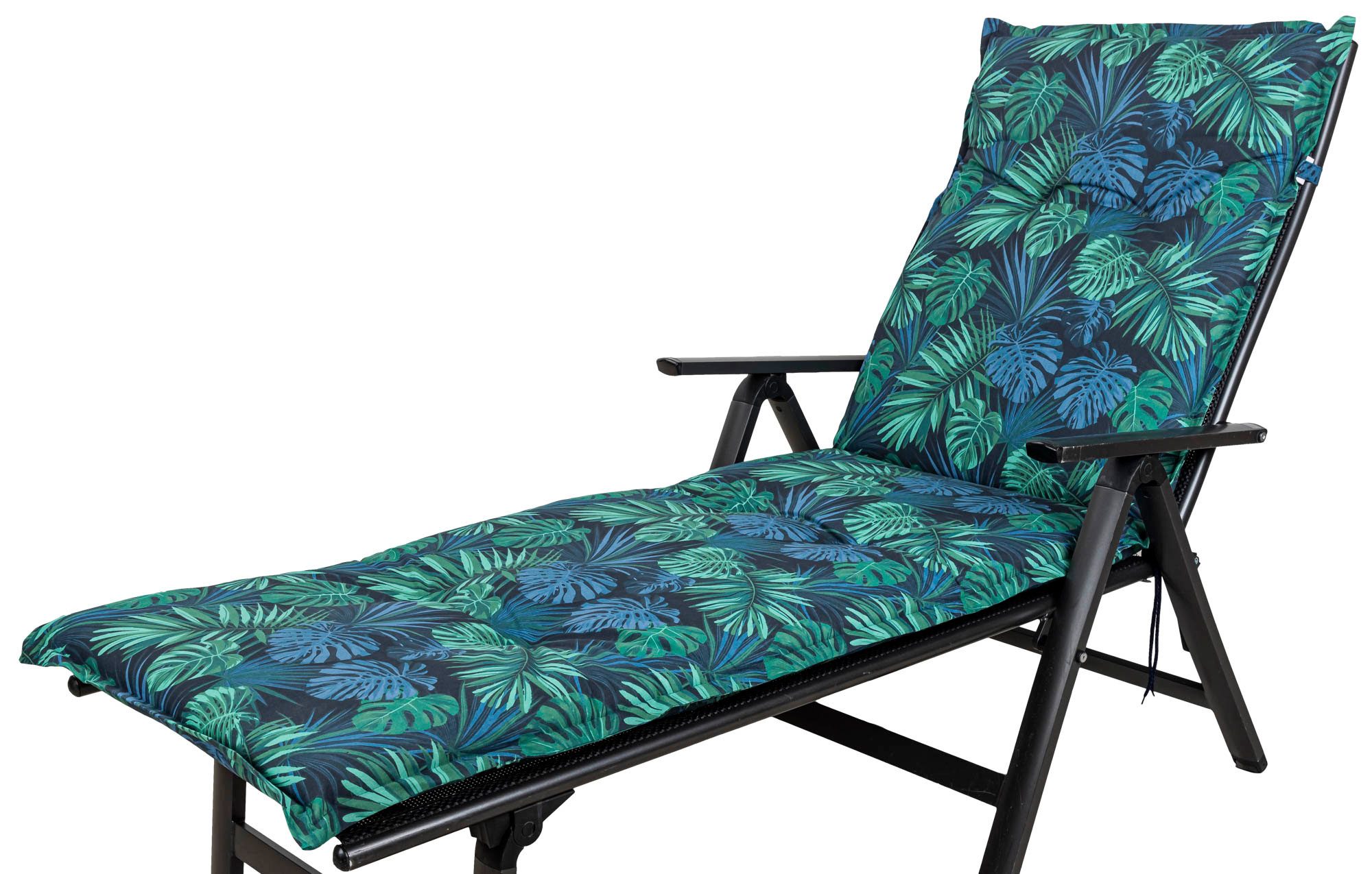 Sun Garden Polsterauflage Rollliege Rügen/Prato 30417-100 blau-grün Blätter 190x60x8 cm SG, (1 St), Eckhaltebänder mit Bindebändern Halteband Gummi