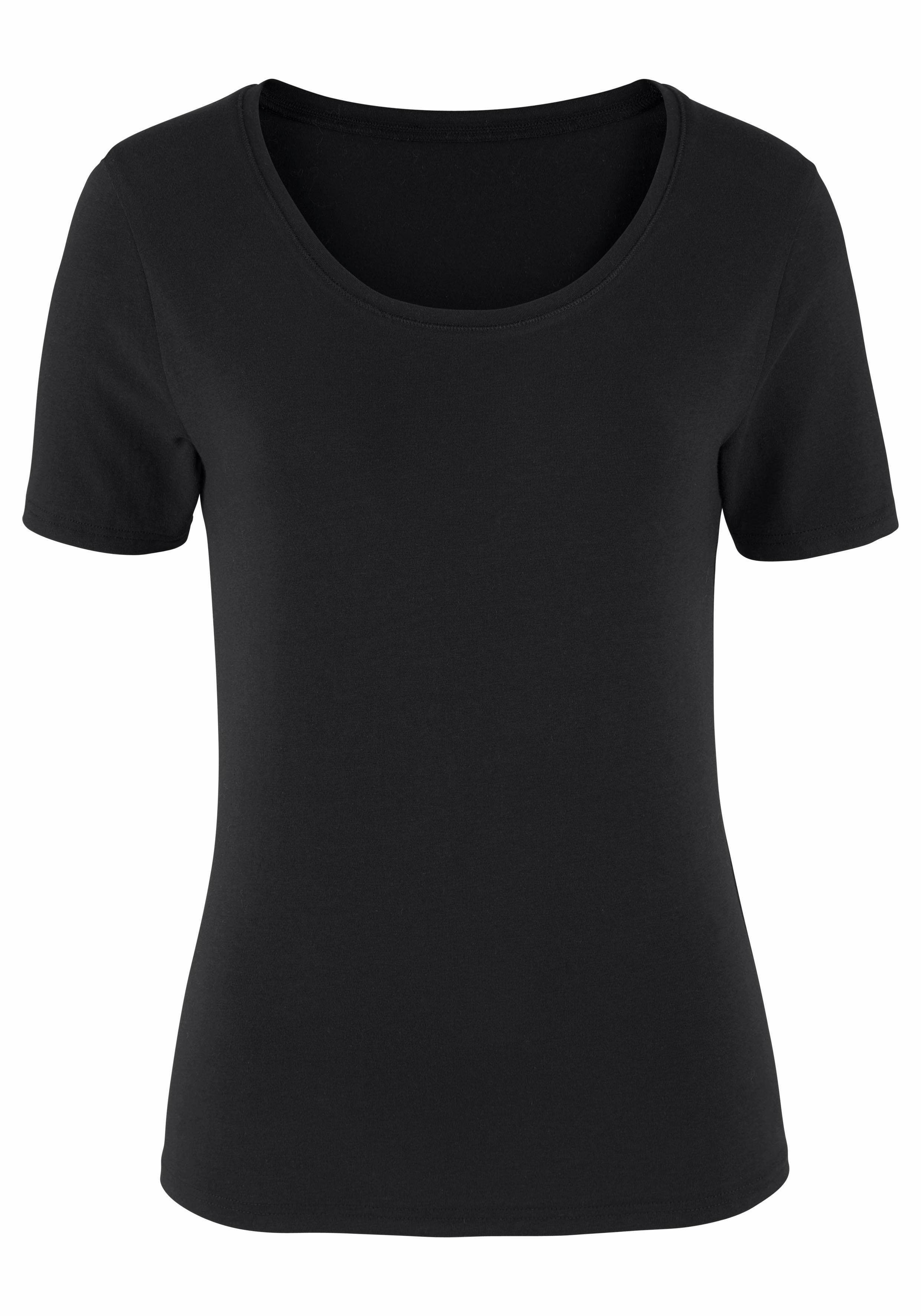 (2er-Pack) Kurzarmshirt schwarz Vivance aus Baumwoll-Qualität elastischer