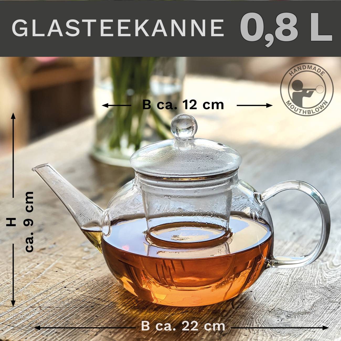 Creano Teekanne Teekanne 0,8 Liter mit Glassieb und Glasdeckel, 0.8 l, (1-er Set), 1x Glasteekanne mit Glassieb