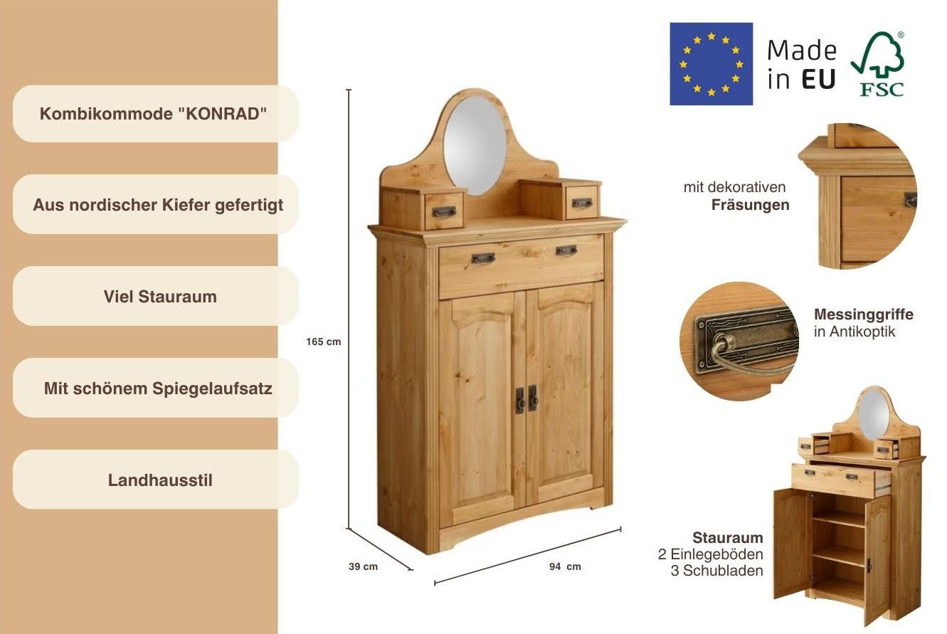 OTTO home Kombikommode Konrad, Breite 94 cm, aus massiver, FSC®-zertifizierter Kiefer