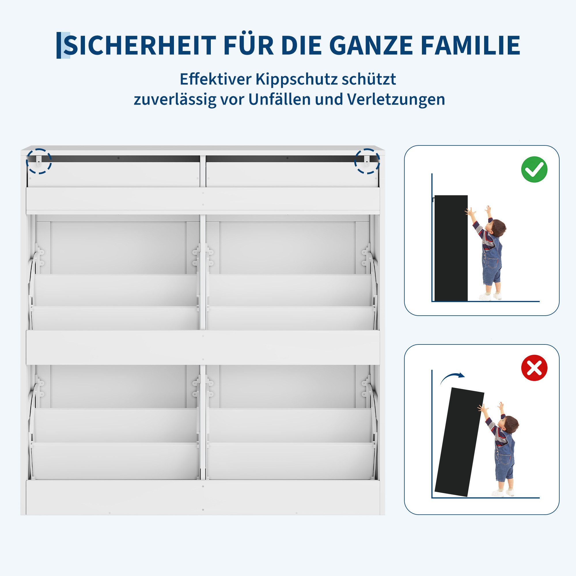 GarveeMore Schuhschrank mit 4 Klappen und 2 Schubladen, Schuhkipper Schuhregal 100x26x100cm – Bild 4 von 5