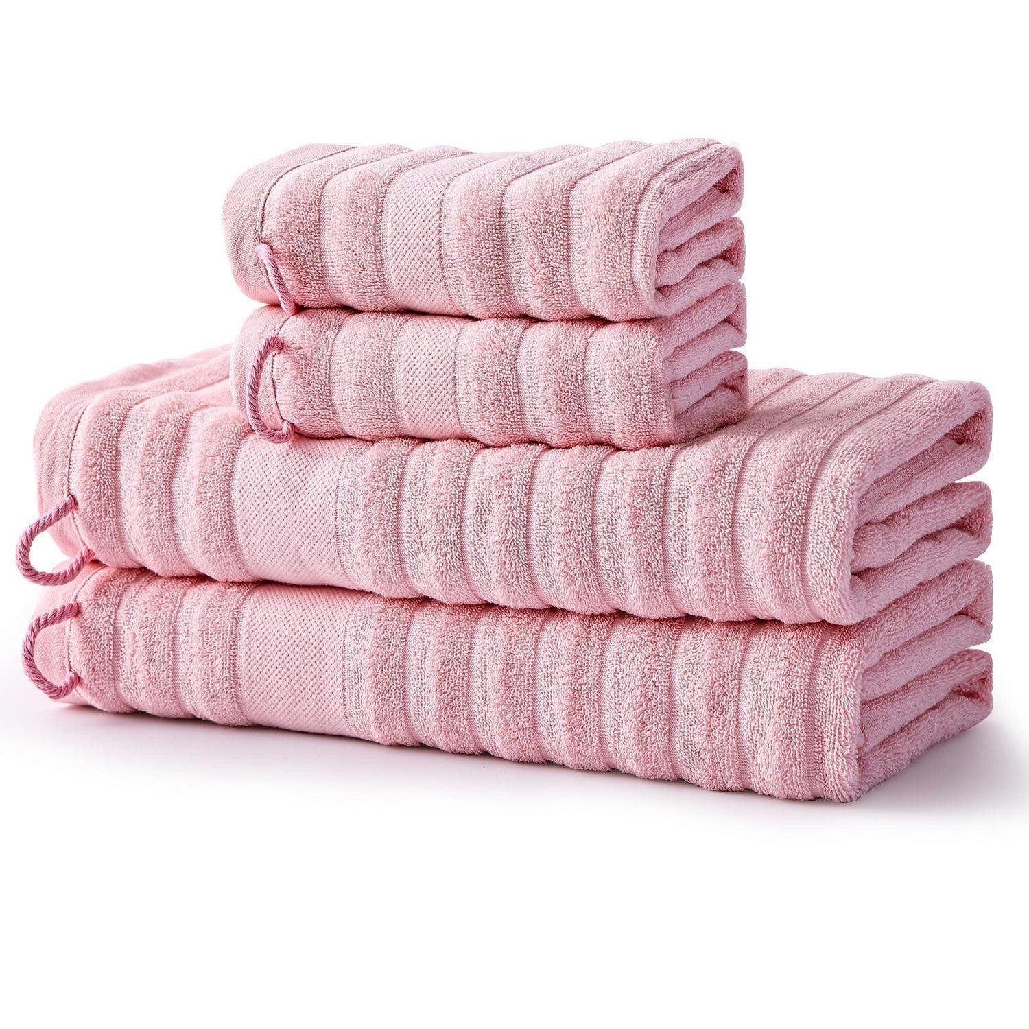 LuxusKollektion Handtuch Set Handtuchset 4-teilig Rosa 70x140/35x70cm, (1-St)
