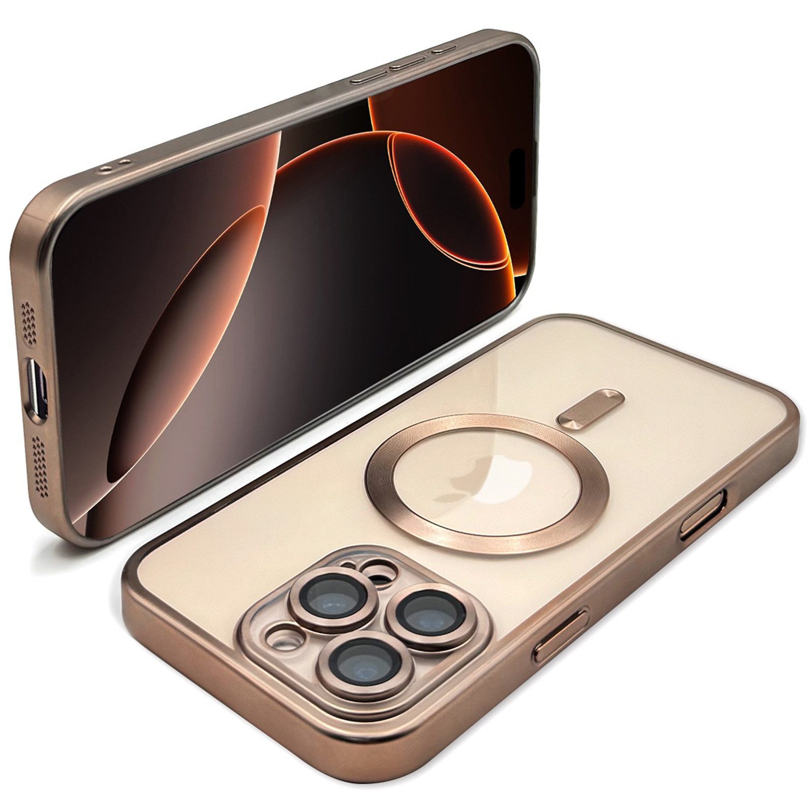 Wörleonline Handyhülle für iPhone 16 Pro / iPhone 16 Pro Max mit integriertem Kameraschutz 6,3 Zoll, TPU Schutzhülle in passendem Titan-Farbton, MagSafe kompatible Hülle