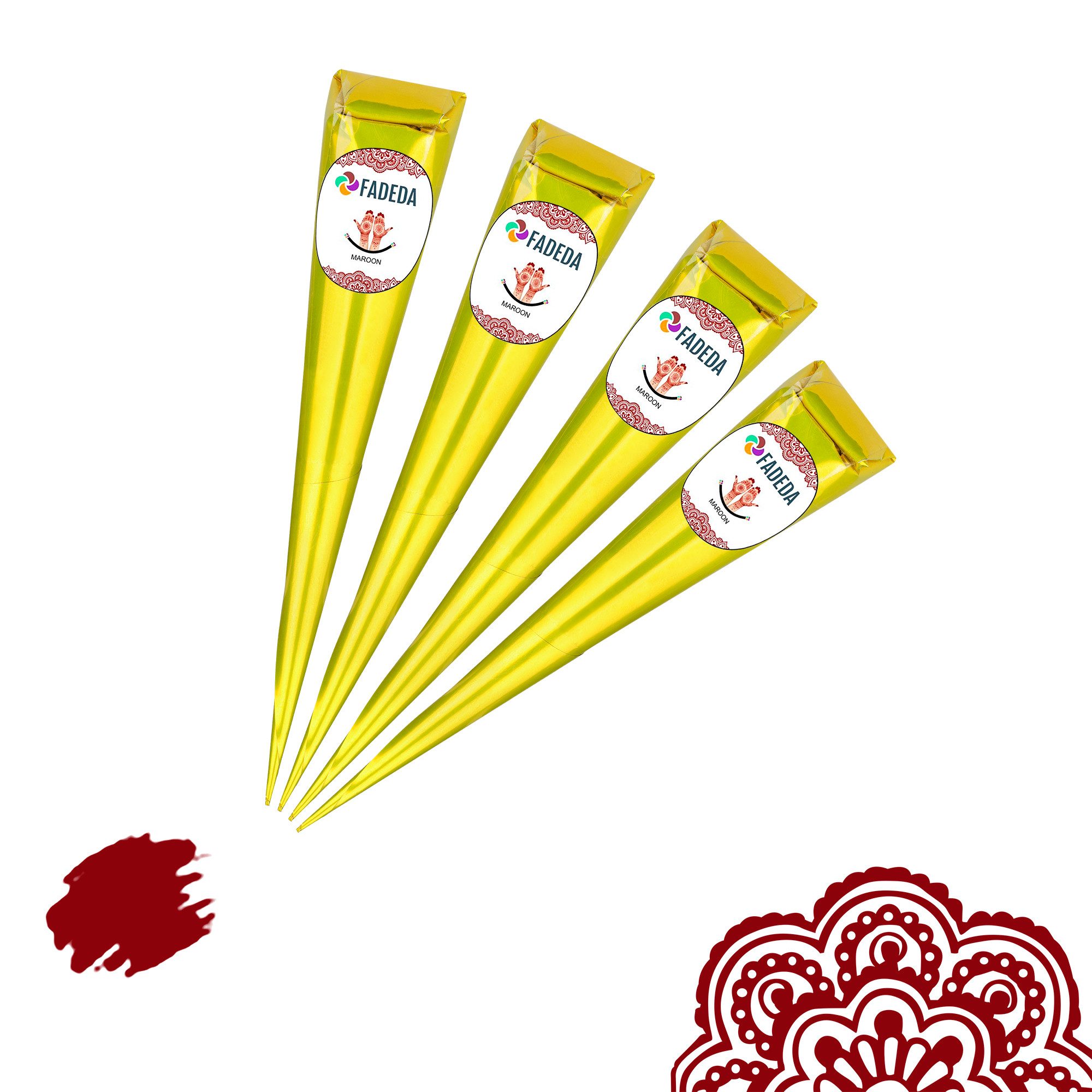 FADEDA Schmuck-Tattoo 4x FADEDA 100% Natural Henna Paste Cones Kegel (Natur-Braun) No Mix, 4 Henna Kegel, VEGAN, HALAL, 100% Bio