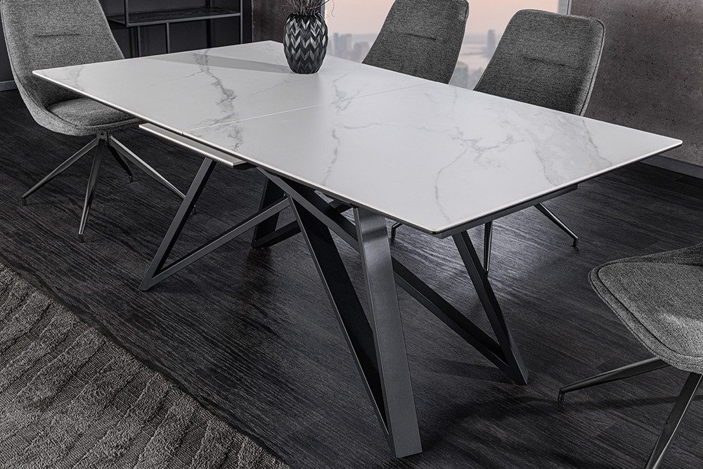 riess-ambiente Esstisch ATLAS 160-200cm weiß/schwarz – Keramik, Marmor-Design, Metallgestell (Einzelartikel, 1-St), ausziehbar für flexible Nutzung – ideal für bis zu 8 Personen