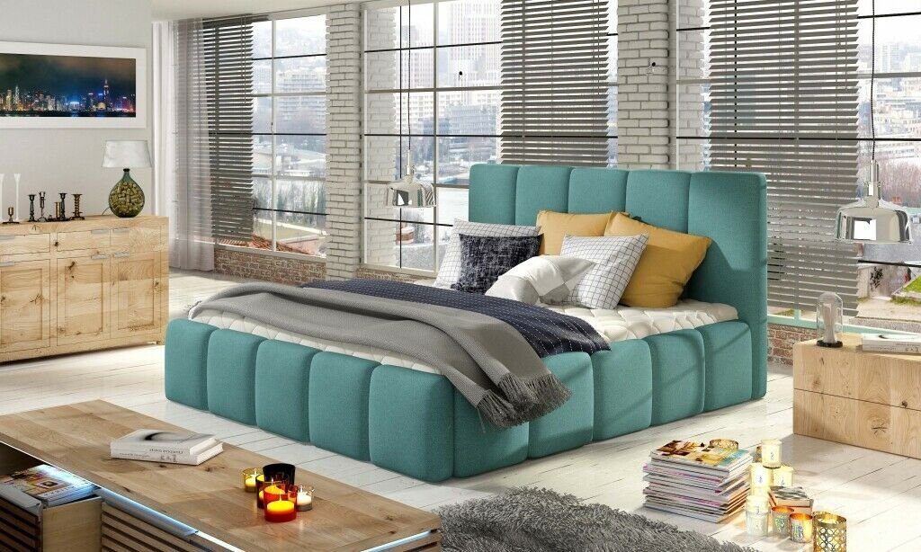 JVmoebel Bett, Polsterbett Betten Design Bett Polster Neu Luxus Blau 180x200cm