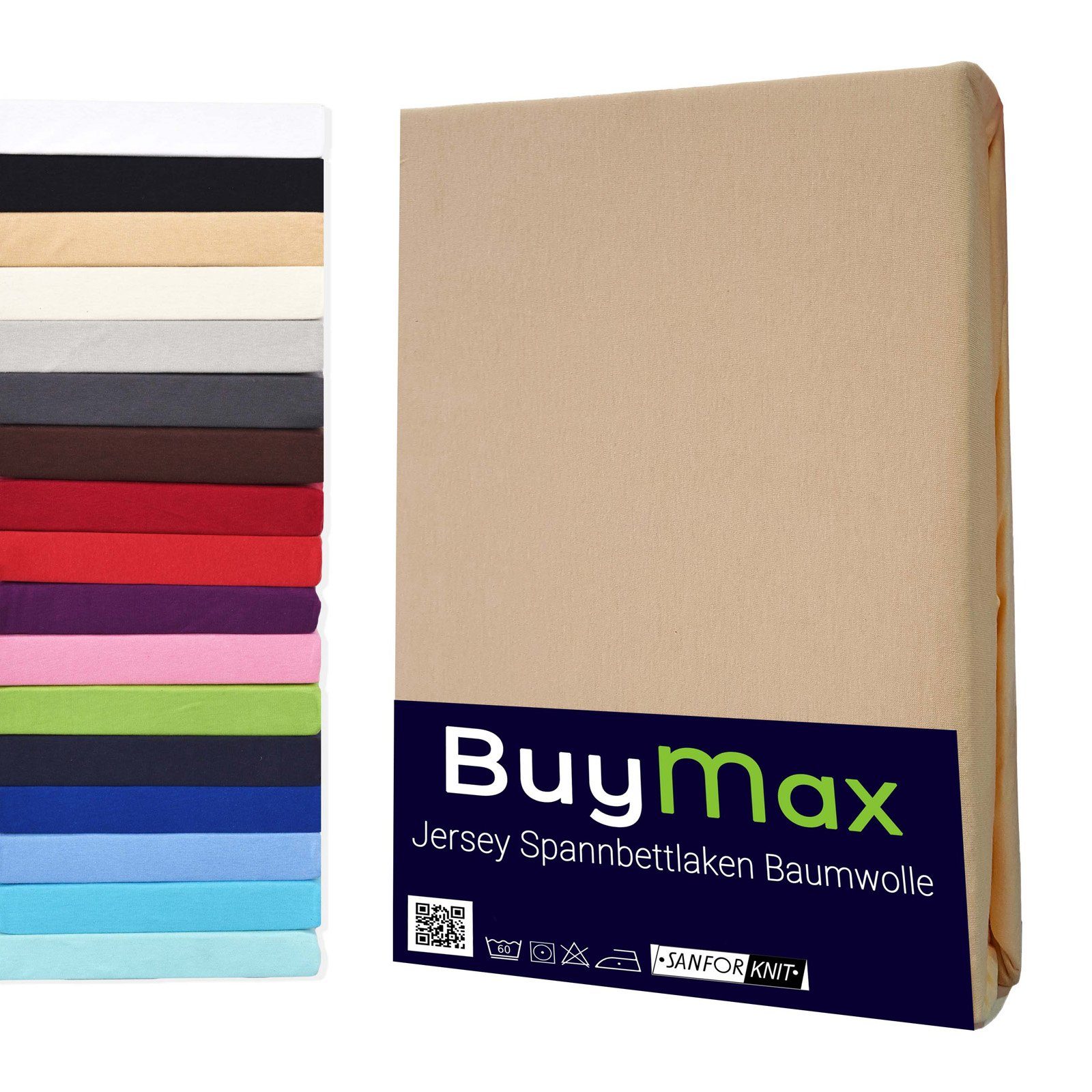 Spannbettlaken StyleHeim, Buymax, Jersey, Gummizug: Jersey Sand Spannbettlaken aus und Verschiedenen und Rundumgummi, 100% Farben in Größen Atmungsaktiv Rundumgummi Pflegeleicht Baumwolle, mit