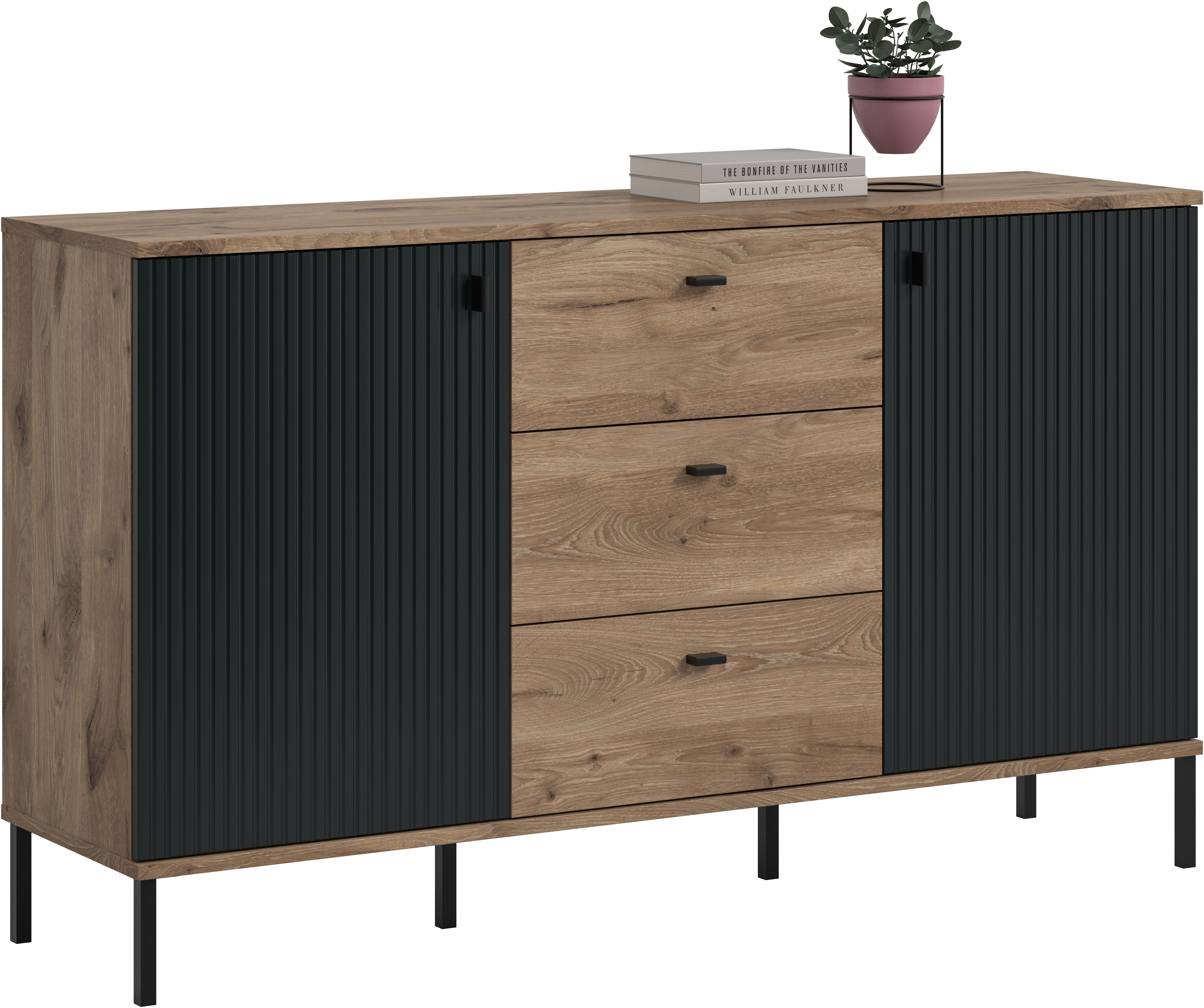INOSIGN Sideboard TREVERK, Breite: 154 cm, hochwertige MDF-Front schwarz tiefzieh (1 St), Sideboard, Wohnzimmer, Esszimmer