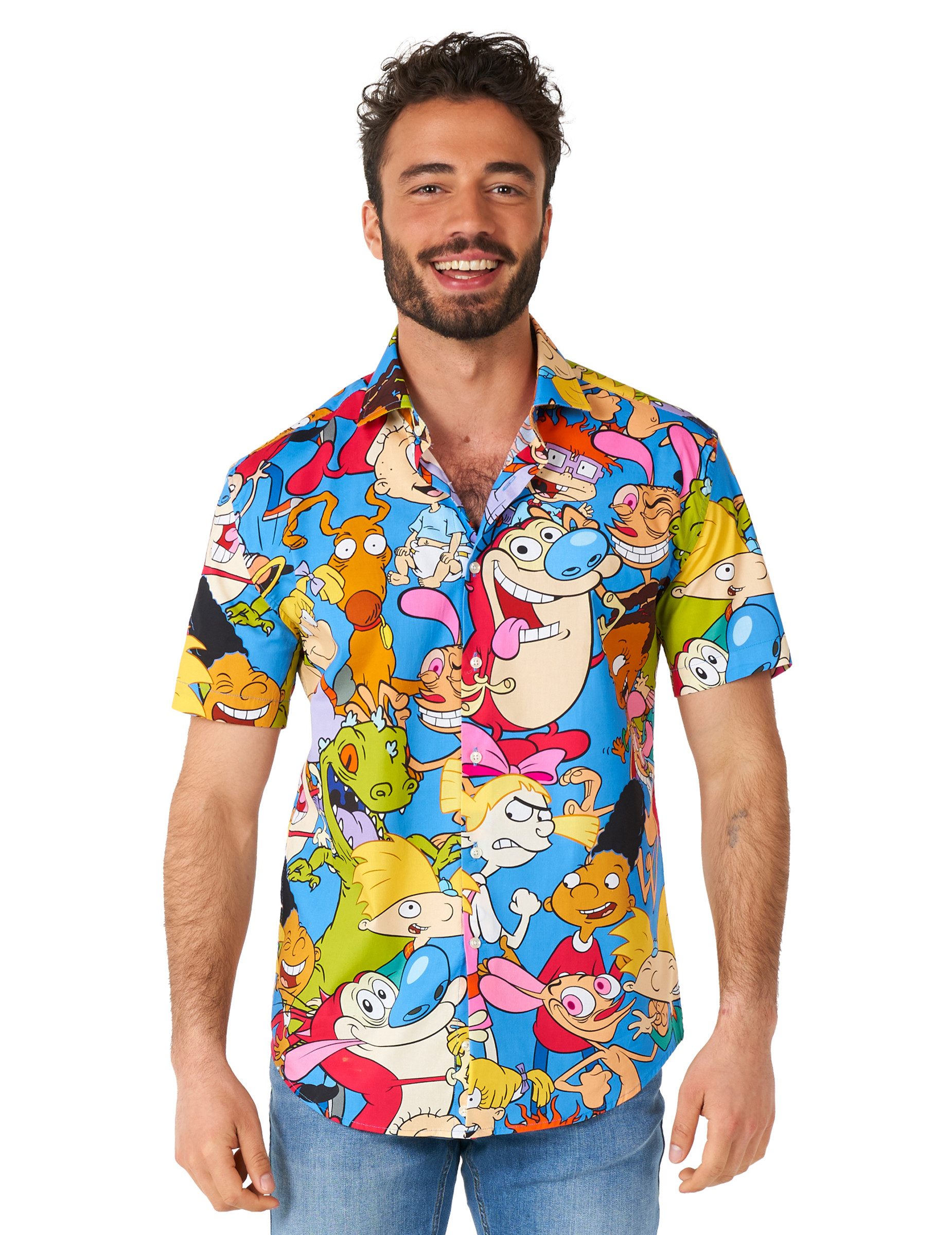 Opposuits Kostüm Nickelodeon Herrenhemd für Erwachsene 90er Jahre bunt