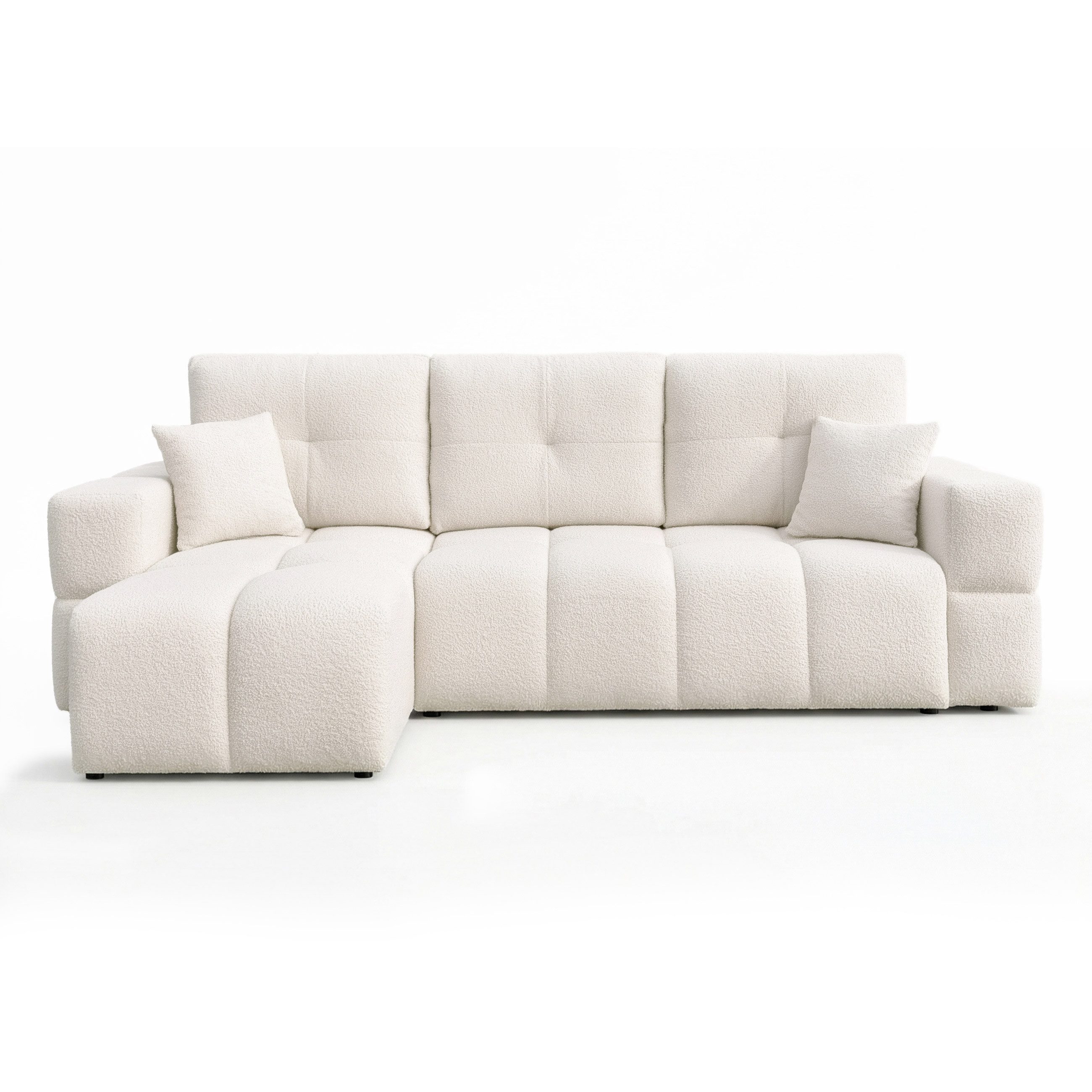 yourhouse24 Ecksofa BUENO im Glamour-Look 250 cm – Trend-Bouclé, mit Schlaffunktion, Seite universal – Bild 2 von 5