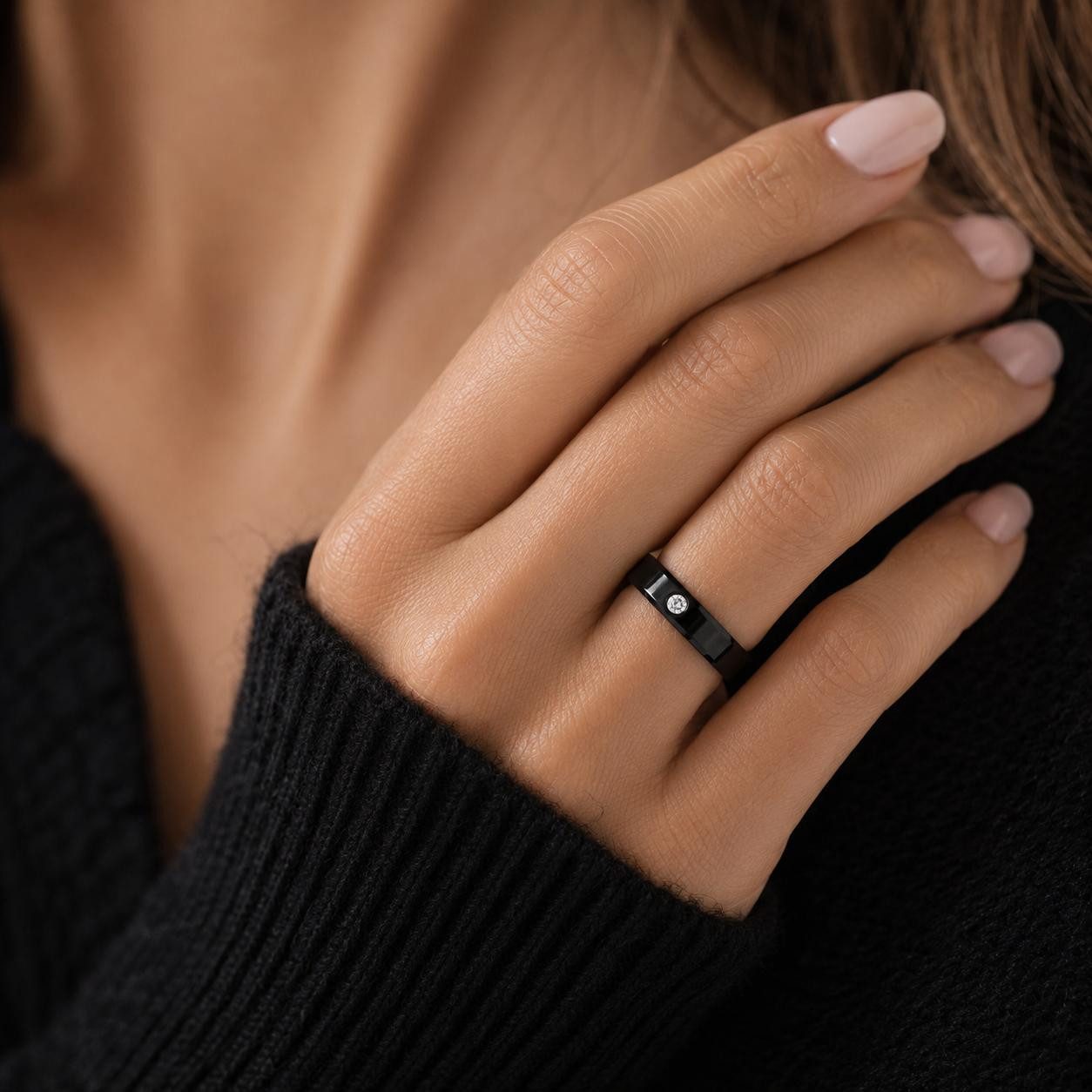 Taffstyle Fingerring Partnerring Edelstahl mit Zirkonia Bandring Trauring Ehering Unisex (Polierter Edelstahlring mit eingefasstem Zirkonia als moderner Partner – Bild 2 von 5