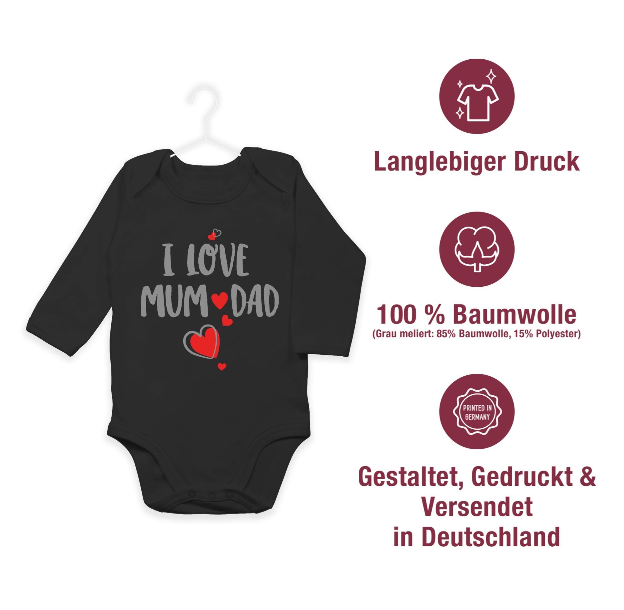 and Dad Junge Strampler Shirtracer Shirtbody love I 3 Schwarz & Mum Baby Mädchen