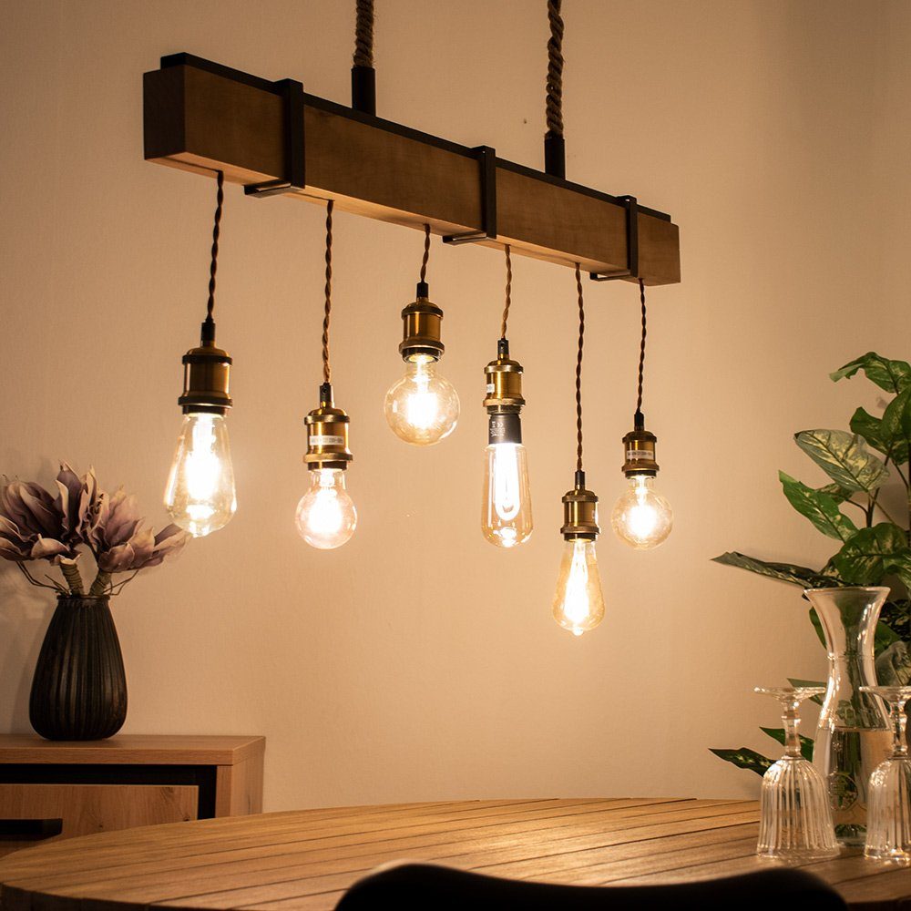 Pendel Holz rost Lampe Zimmer Warmweiß, Pendelleuchte, Balken Leuchtmittel LED Decken Ess inklusive, Vintage etc-shop