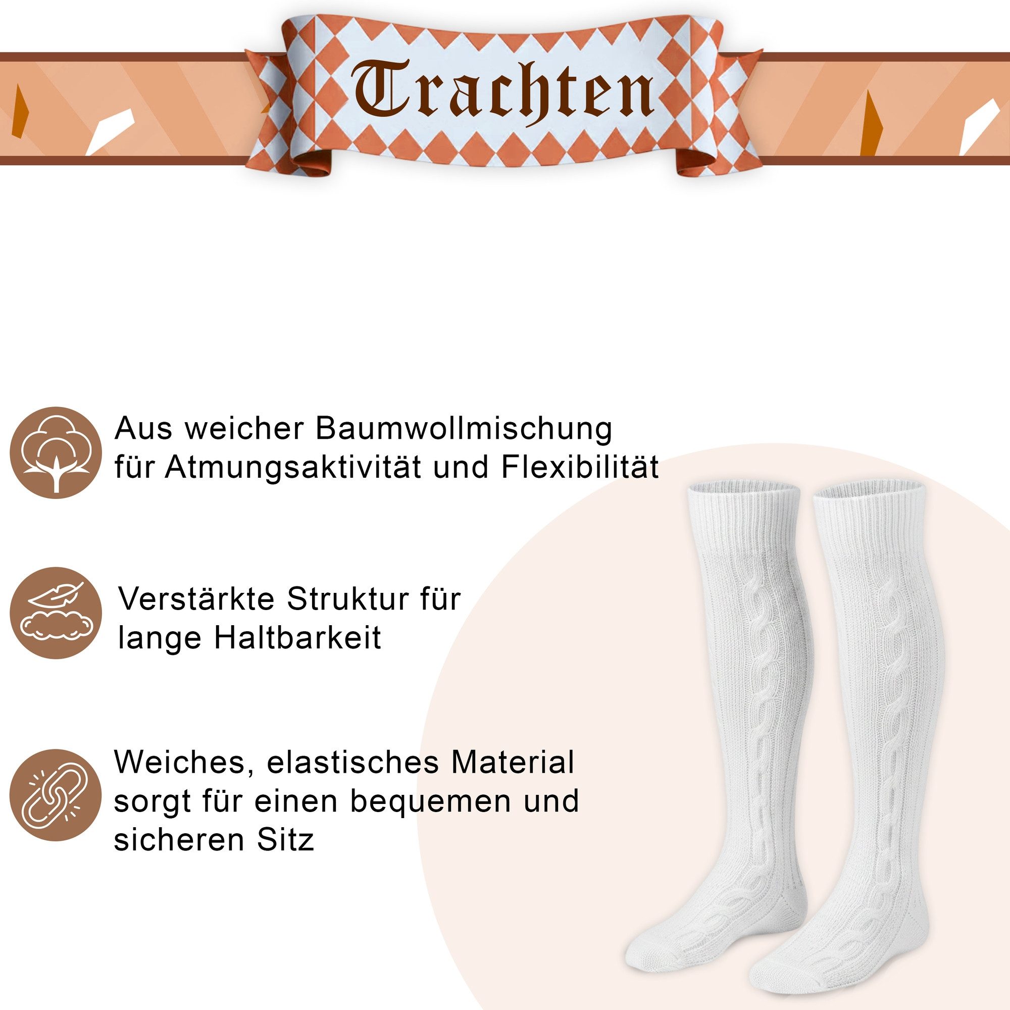German Wear Trachtensocken GW250- 2xPaar AMZ (2er-Pack) 2er Pack Lange Trachtensocken Strümpfe Socken 70cm