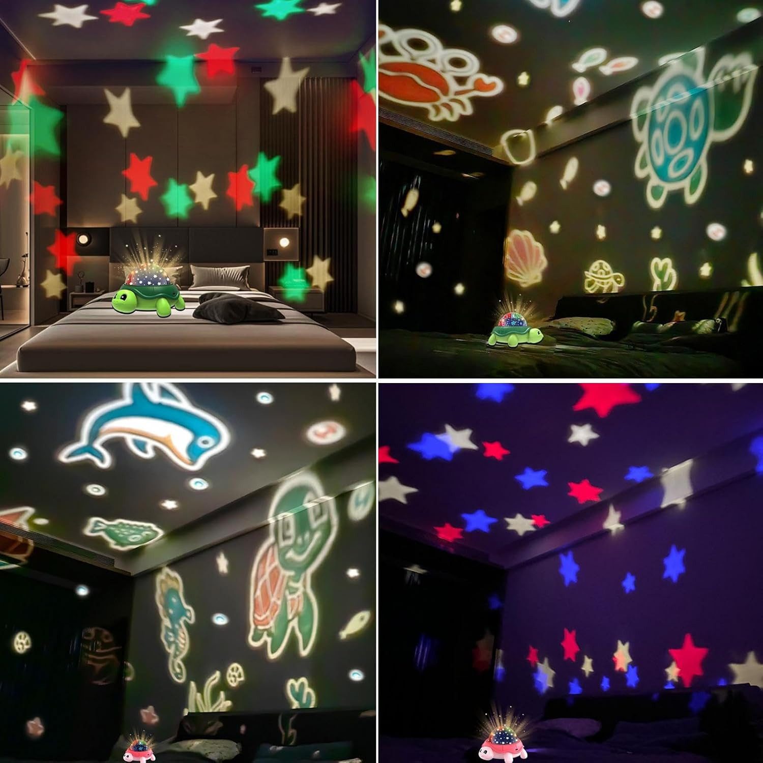 QUBEBU LED Nachtlicht Schildkröte LED Sternenhimmel Projektor Ozean Meereswelt Nachtlicht, Kinder Geschenke, LED fest integriert, Beruhigendes Nachtlicht Sternenprojektor, 5 Farben, Ozean, Sternen, Baby Einschlafhilfe Schreibtischlampe, Kinderzimmer, Schlafzimmer