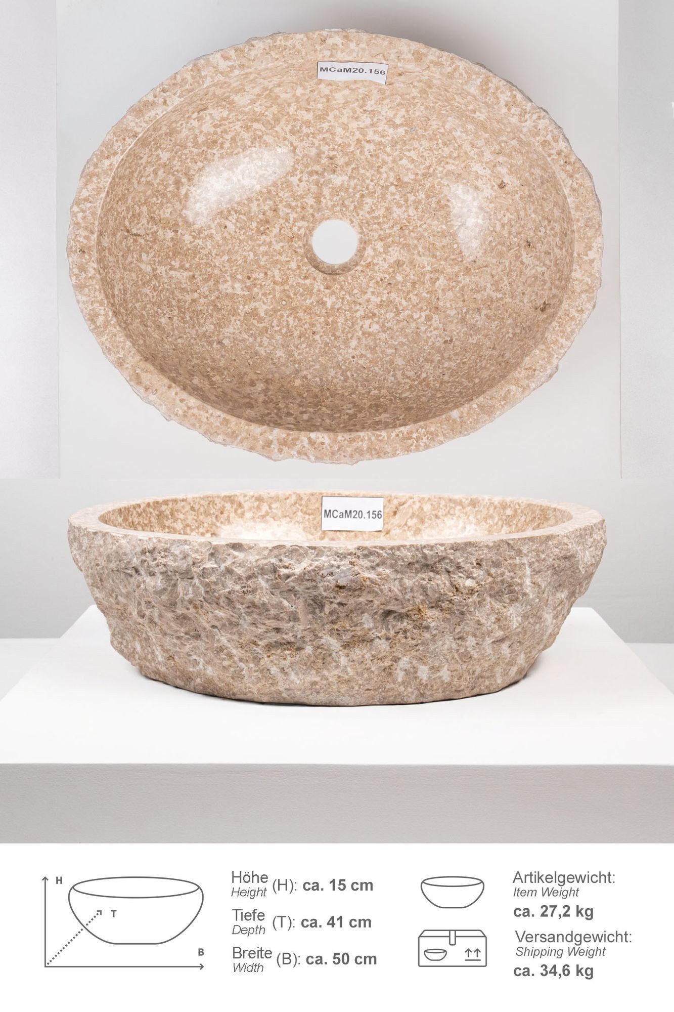 wohnfreuden Aufsatzwaschbecken Erosi Marmor Waschbecken 50 cm creme (Kein S günstig online kaufen