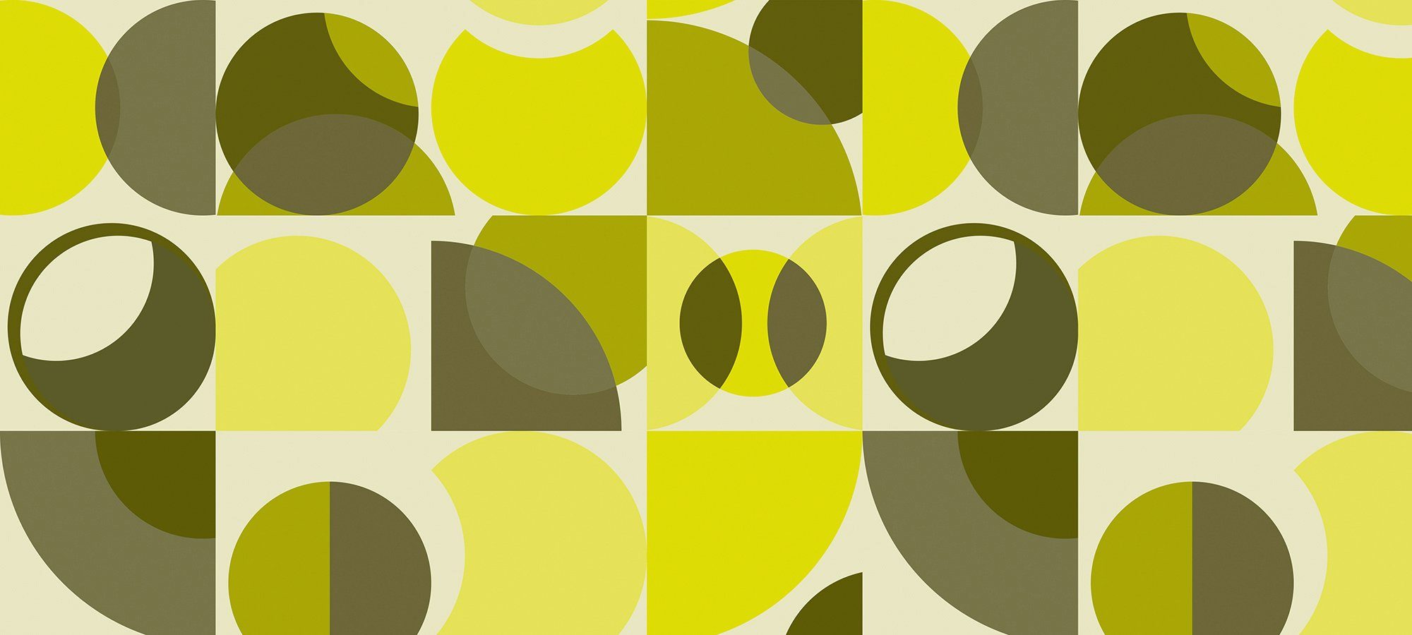 Architects Paper Fototapete Atelier 47 Circles Artwork 3, glatt, geometrisch, (6 St), Vlies, Wand, Schräge, Decke creme/olivgrün/gelbgrün