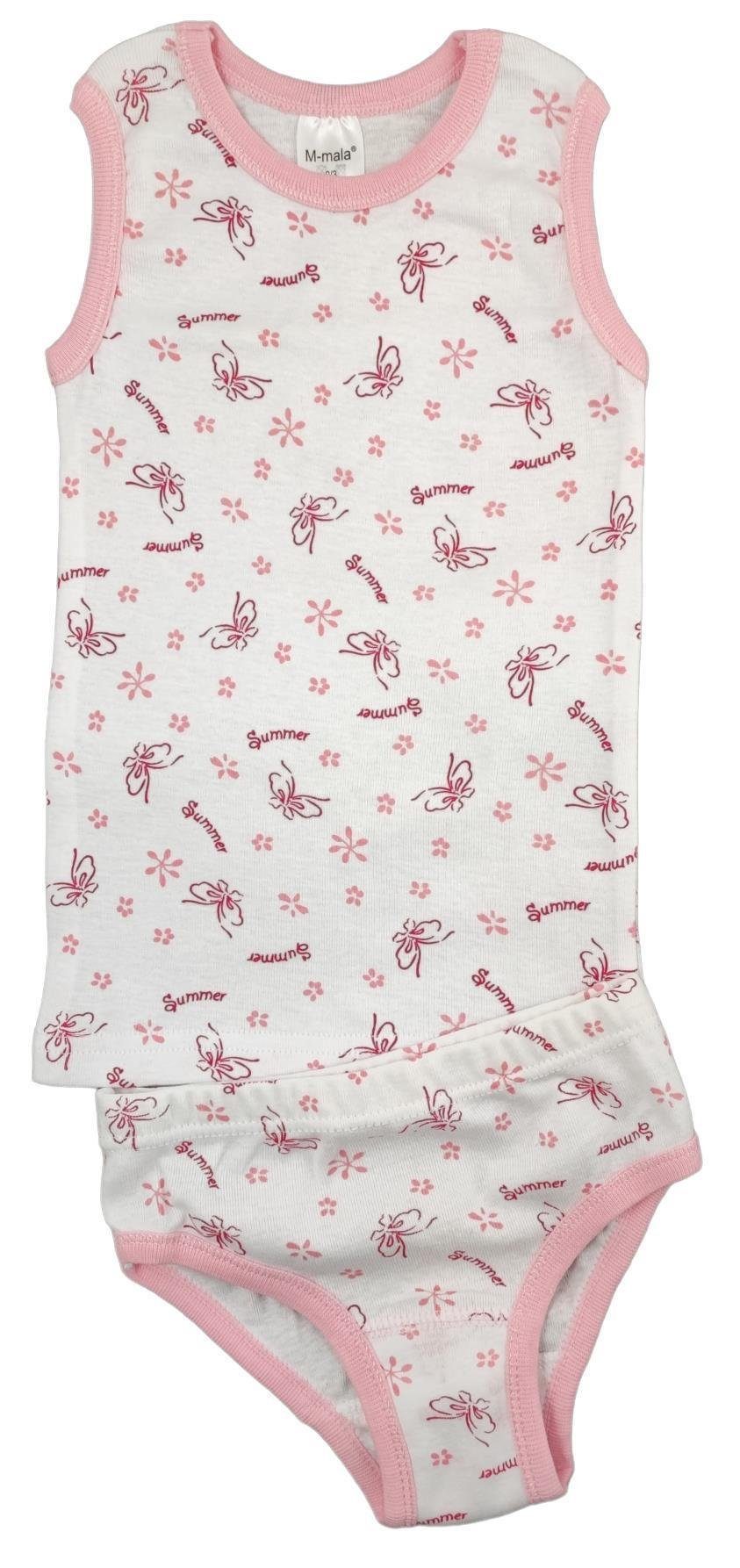 Unterhemden (4-St) gemustert EloModa Baumwolle; Slips Unterhemd 4-teilig Weiß/Ros Mädchen-Unterwäsche-Set