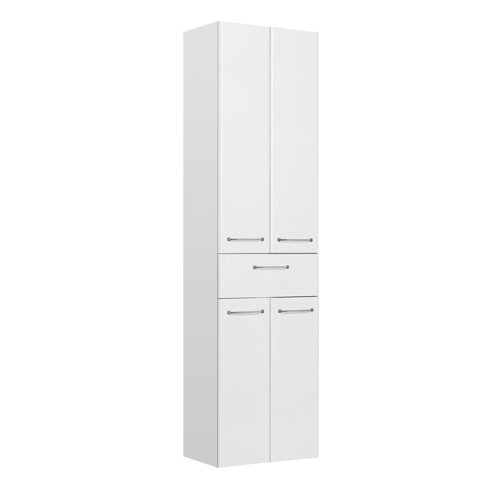Lomadox Hochschrank QUEBEC-66 Badezimmer mit Auszug in weiß Hochglanz, : 50/185,5/35 cm