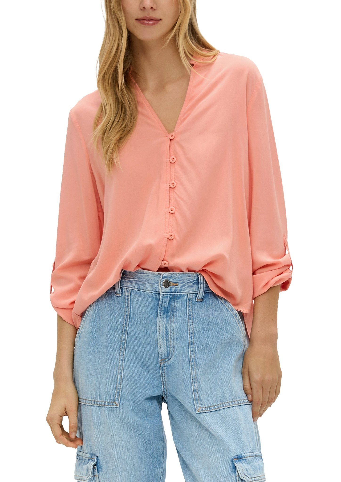 Klassische Bluse QS by s.Oliver Bluse mit V-Ausschnitt in Apricot