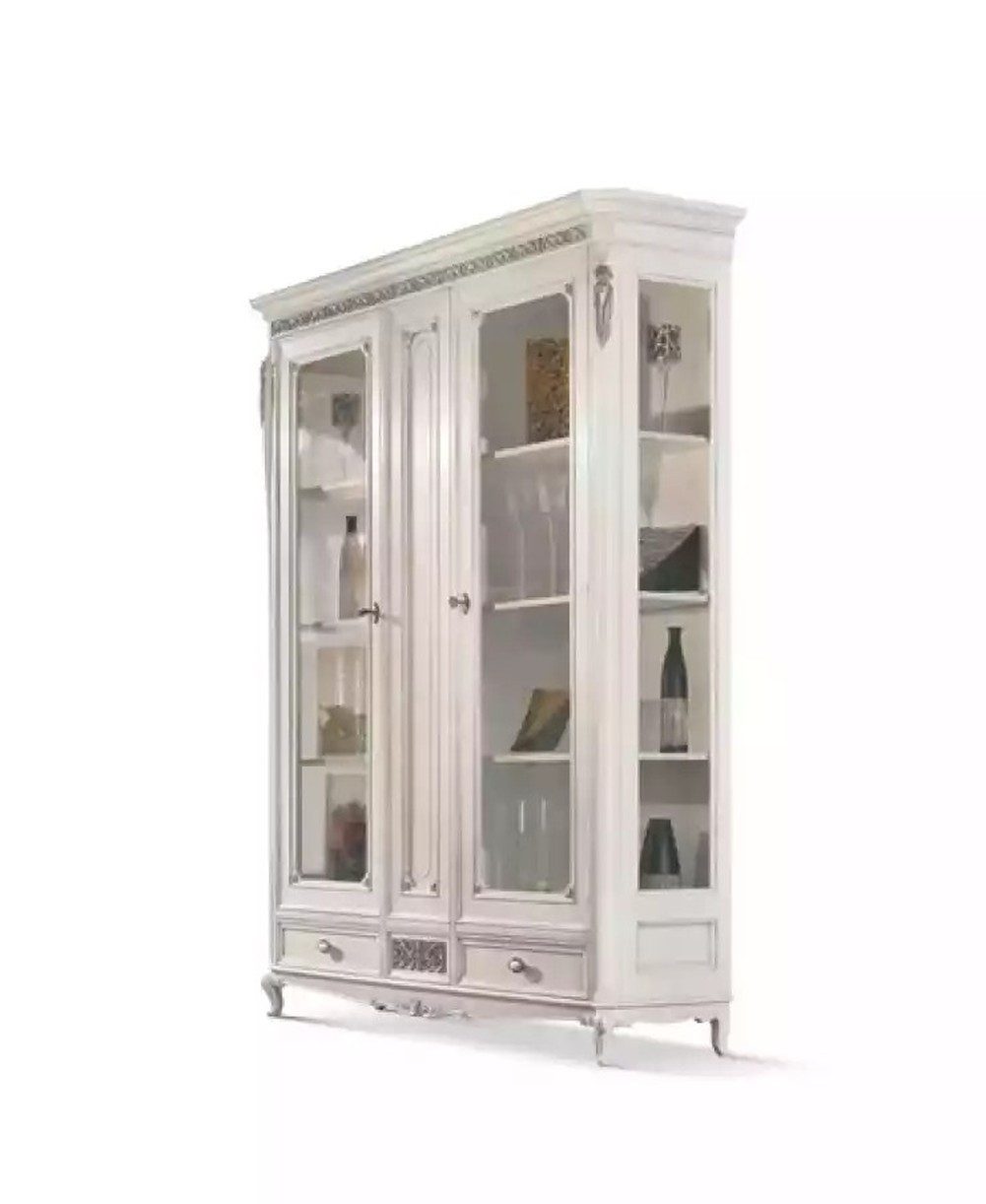 JVmoebel Vitrine Weißer Vitrinenschrank aus Holz mit Glastüren und Schubladen (1-St., Vitrine) Made in Europa