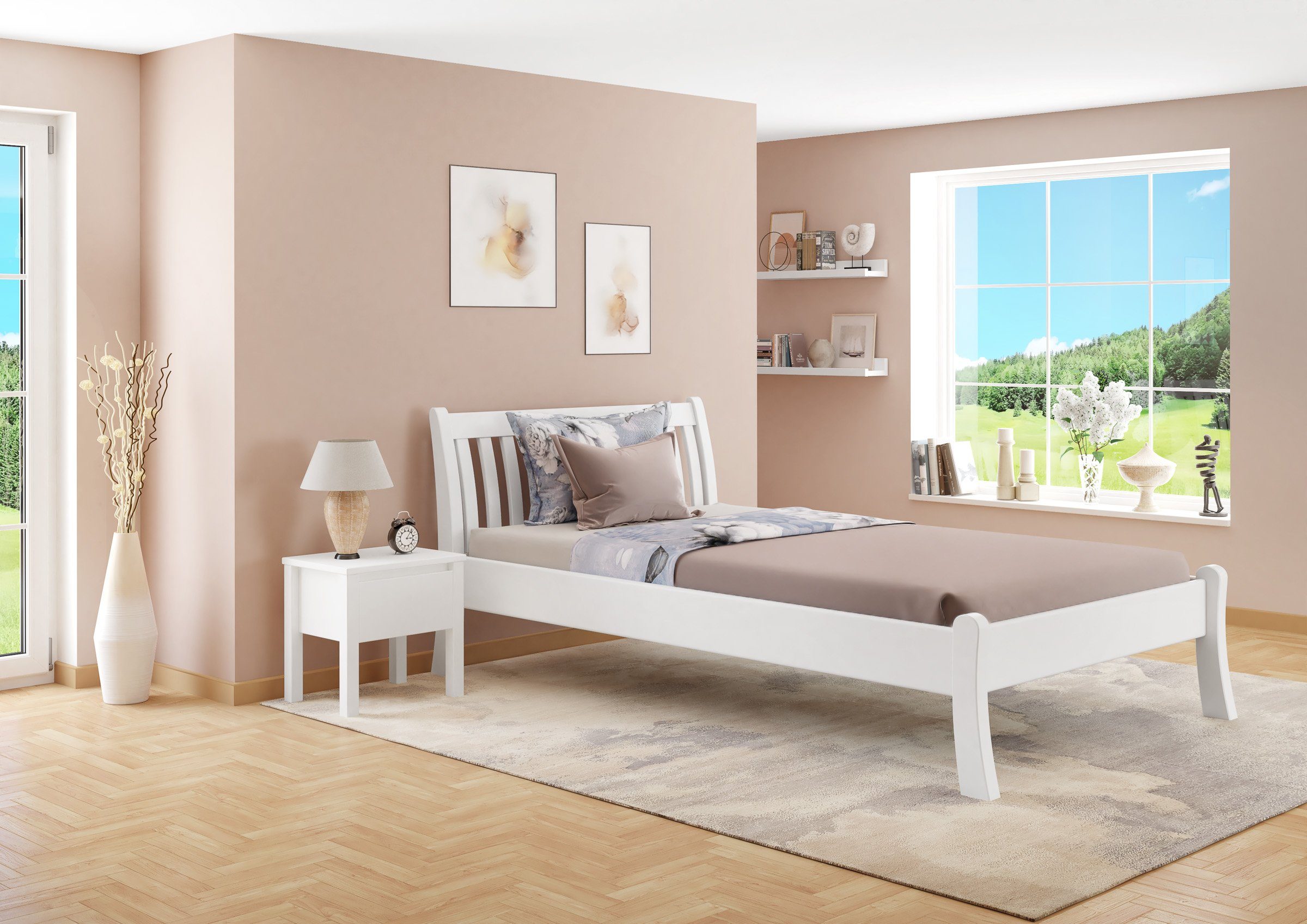 ERST-HOLZ Bettgestell Weißes Geschwungenes Einzelbett 120 x 200 cm Kiefer M günstig online kaufen