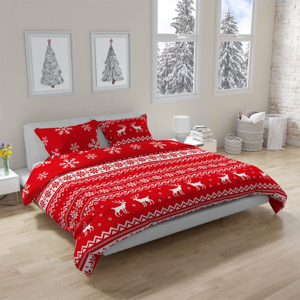 texpot Bettwäsche Wendebettwäsche Flannel Schneestern Rentier Baumwolle, 2 teilig