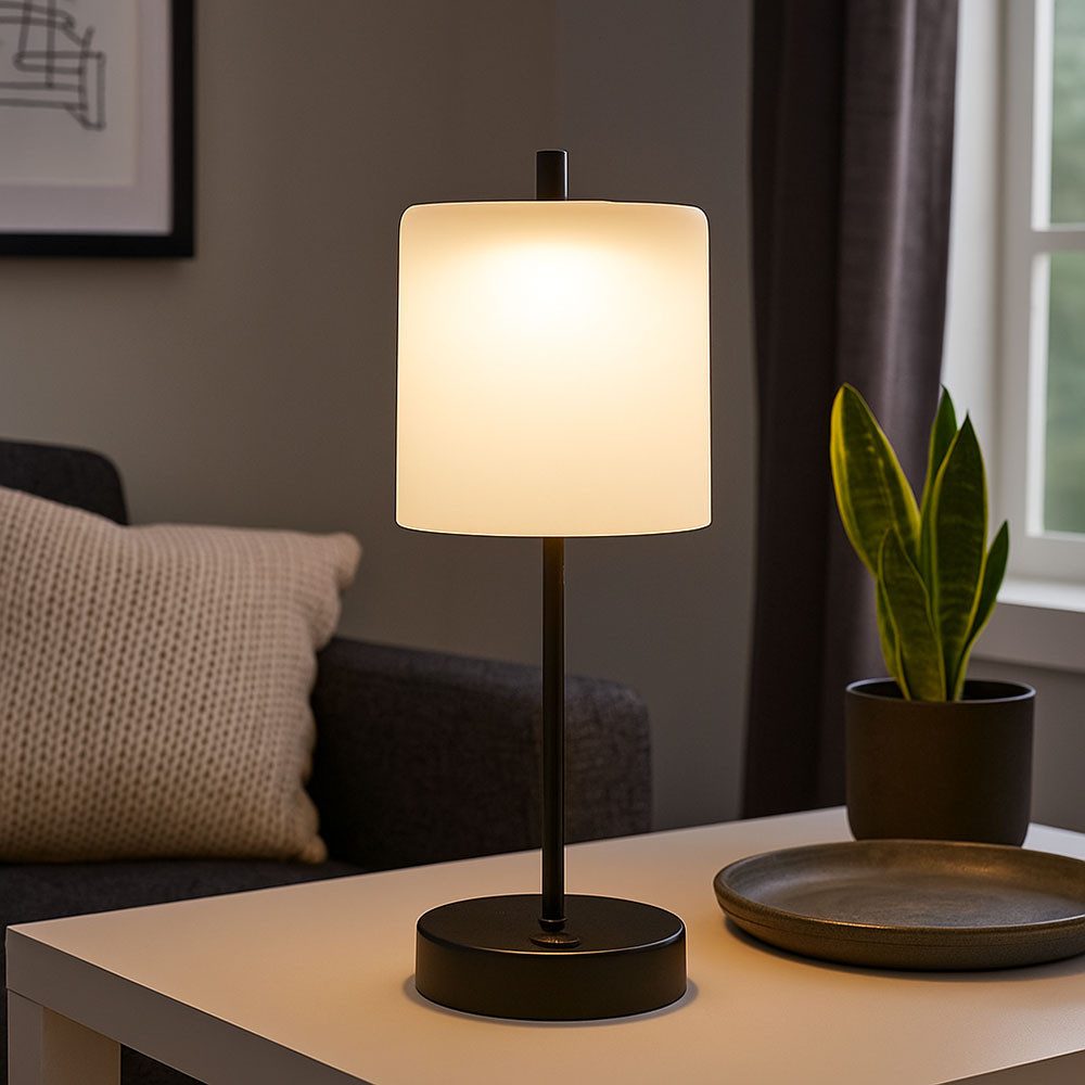FISCHER & HONSEL LED Tischleuchte, LED-Leuchtmittel fest verbaut, Farbwechsel, Neutralweiß, Kaltweiß, Warmweiß, Tageslichtweiß, LED Tischleuchte Beistelllampe sandschwarz Touchdimmer Akku H 34,5 cm