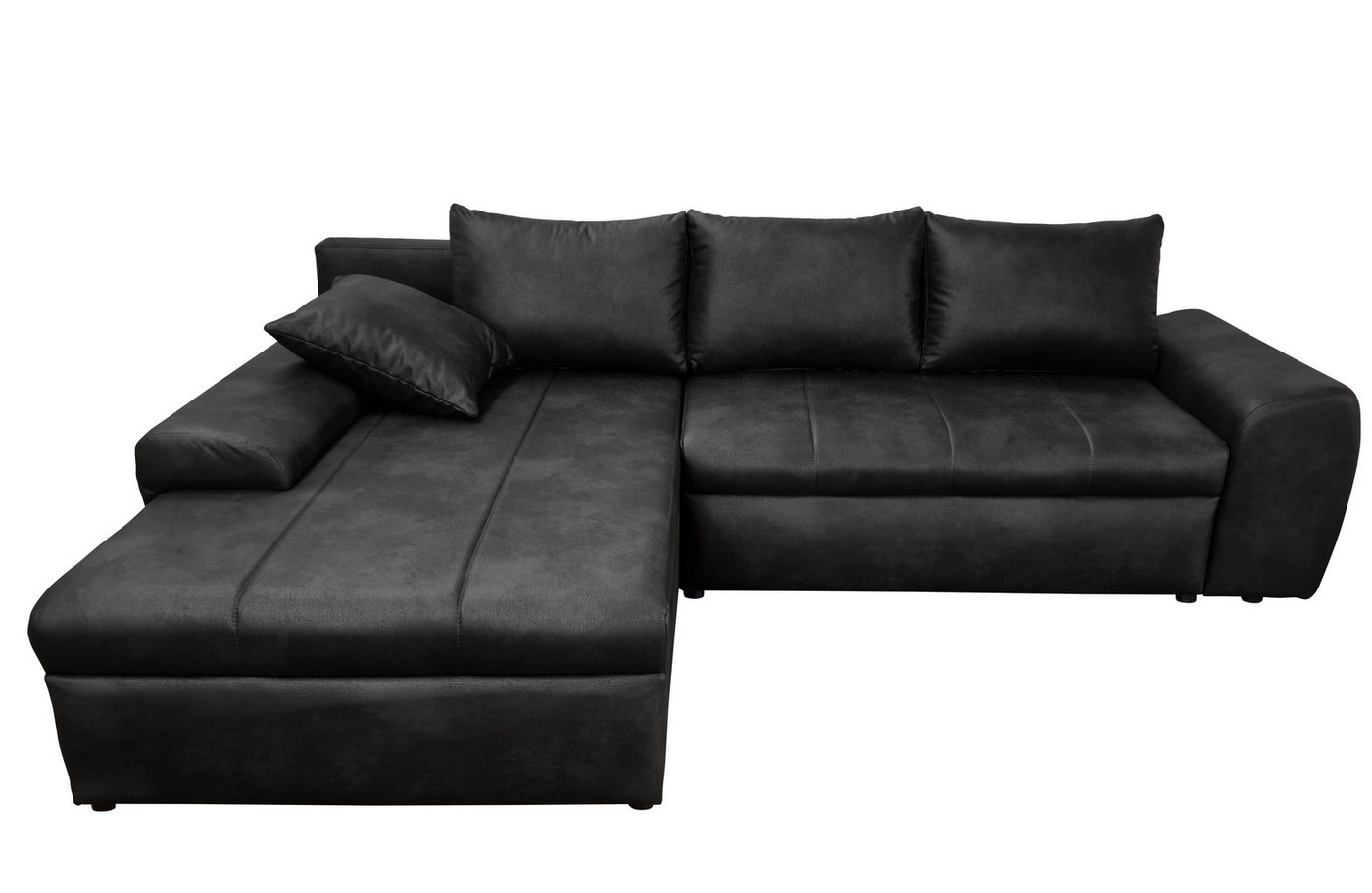 luma-home Ecksofa 18016, mit Bettfunktion B266/T186/H90 cm, Ottomane links, Federkern im Rücken, Wellenunterfederung,Bettkasten, Mikrofaser Leder-Optik Vintage Schwarz