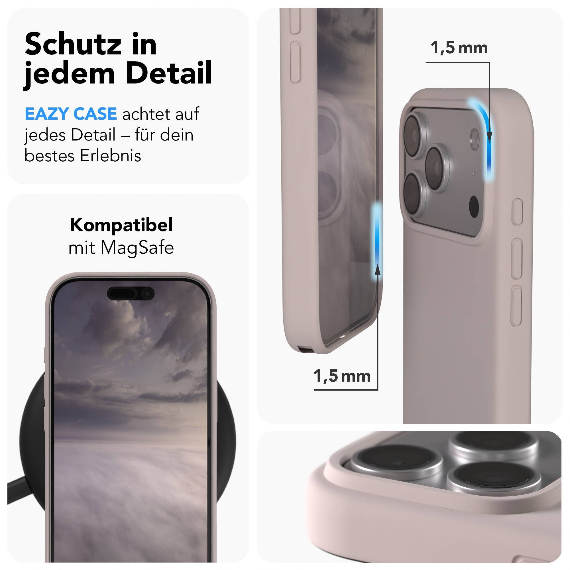 EAZY CASE Handyhülle für Apple iPhone 17 Pro Hülle Silikon 6,3 Zoll, Schutzhülle TPU MagSafe und Kameraschutz stoßfest Handyhülle Rose – Bild 3 von 5
