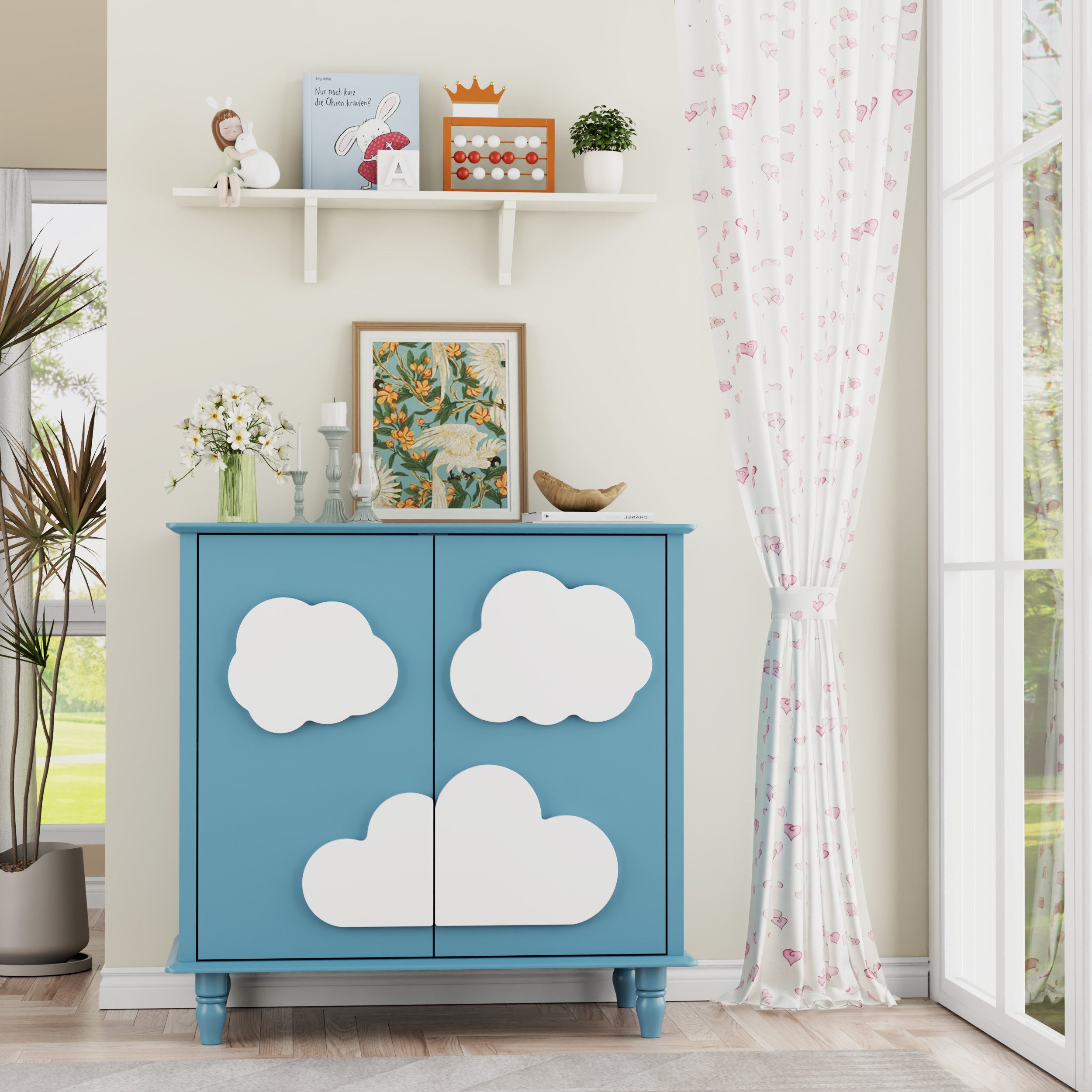 UEV Kinderkleiderschrank mit 2 Türen, Kinderschrank für mädchen mit Wolkemu günstig online kaufen