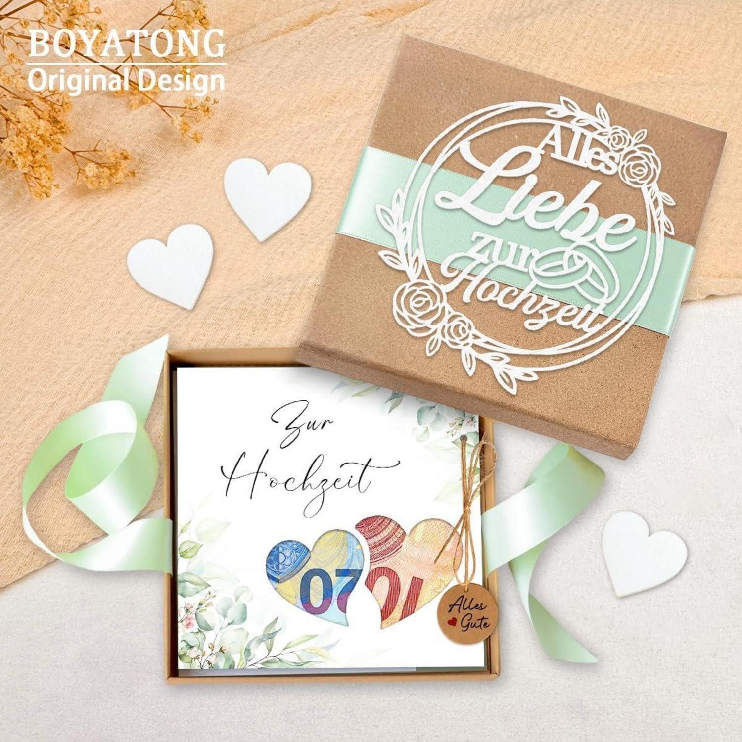 LuxusKollektion Geschenkbox Geldgeschenk Hochzeit Brautpaar Geschenkbox Herz Holzspäne Liebe – Bild 3 von 5