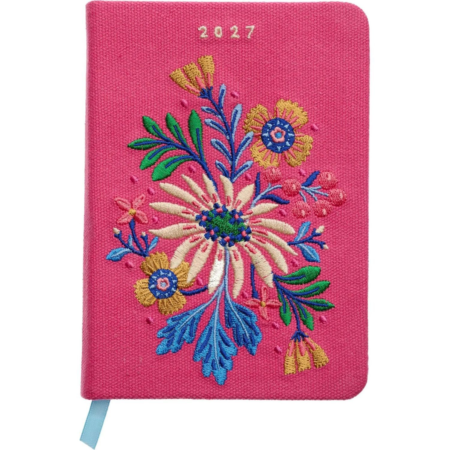 groh Verlag Taschenkalender Taschenkalender A6 2027: Blütenmotiv, bestickt, pink