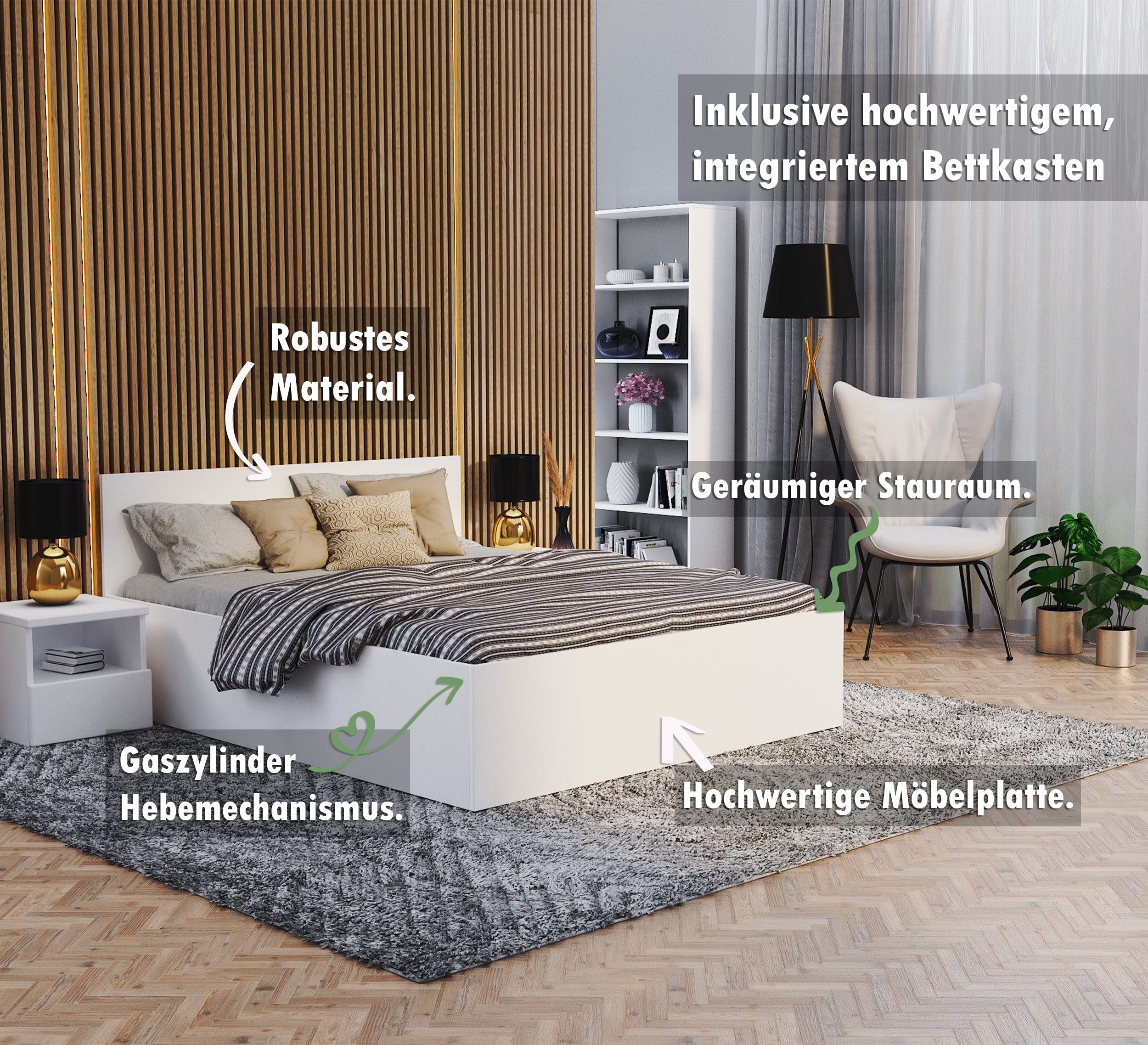 thematys Stauraumbett mit Bettkasten & Lattenrost – Polsterbett 120x200–180x200 – (Optional mit 28 cm H3/H4 Taschenfederkern oder 23 cm Taschenfederkern-Matratze H2, hydraulisches Stauraumbett)