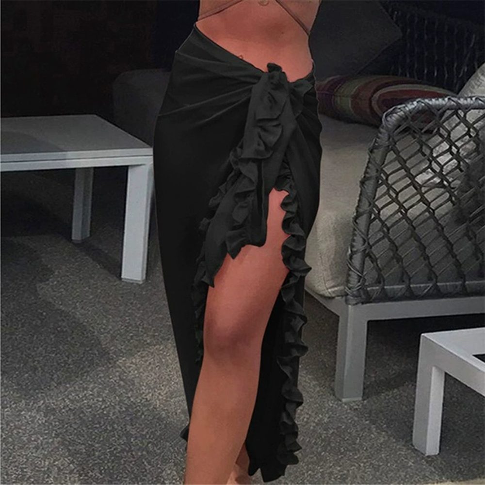 Oemmn Strandrock Damen Strand-Sarong aus – leichtes, Wickelkleid, Strandkleid halbtransparentes Strandtuch und Wickelrock, bikini tuch – Bild 5 von 5
