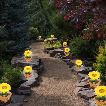 EGLO Gartenleuchte, LED-Leuchtmittel fest verbaut, 10er Set LED Solar Leuchten Blüten Sonnen Blumen Garten Topf