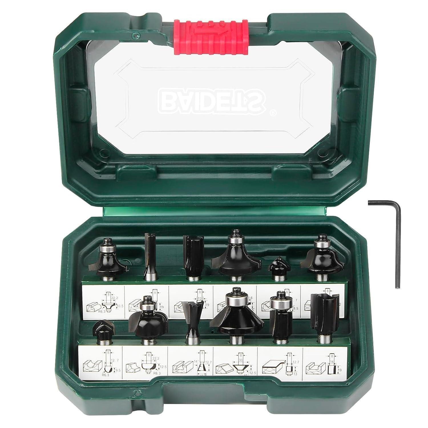 Fräsbohrer Fräser Set Hartmetall Holz Fräsersatz Oberfräsen 12 tlg. 8mm-Schaft