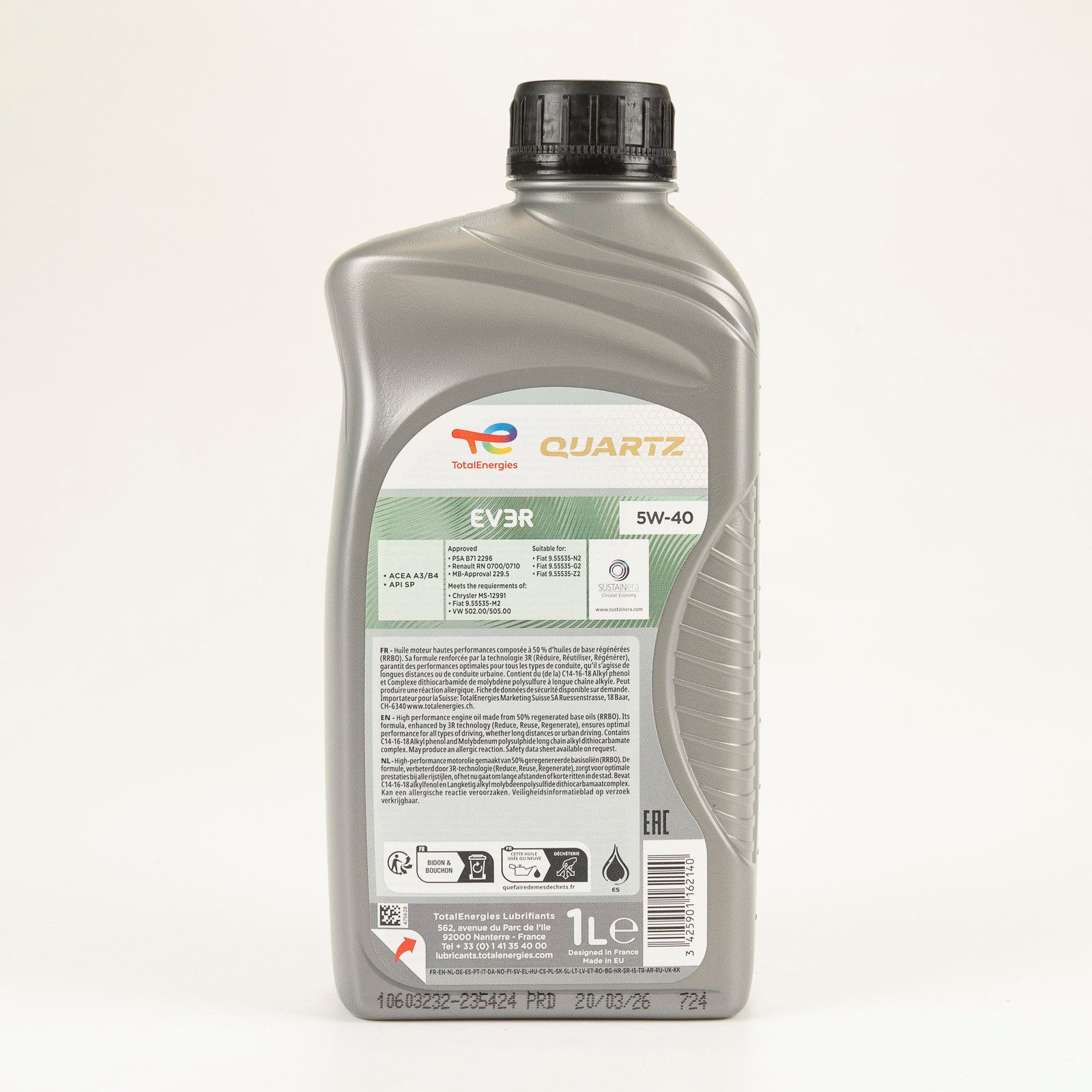 TotalEnergies Motoröl TotalEnergies Quartz EV3R 5W-40 Motoröl ACEA A3/B4 FPW 9.55535/10