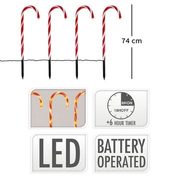 ToCi LED-Lichterkette Gartenstecker LED Zuckerstangen Weihnachts Deko Timer Batterie Außen